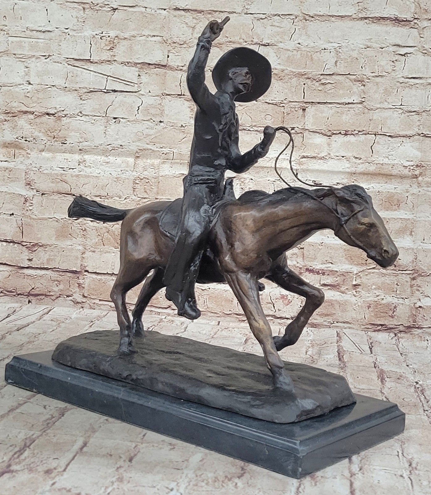 Wild American Classic West Cowboy By Remington Bronze Sculpture Statue Figurine
