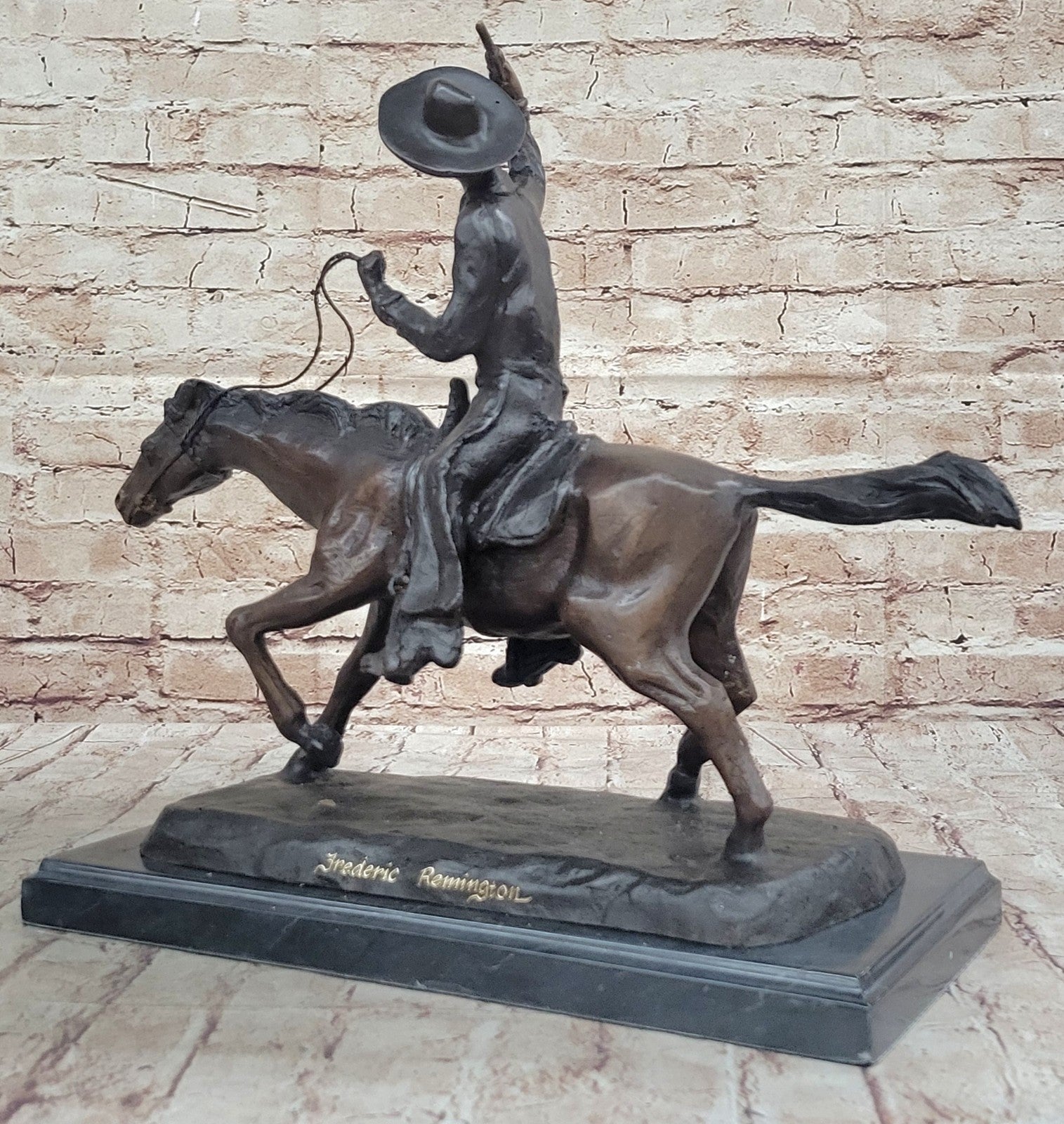 Wild American Classic West Cowboy By Remington Bronze Sculpture Statue Figurine