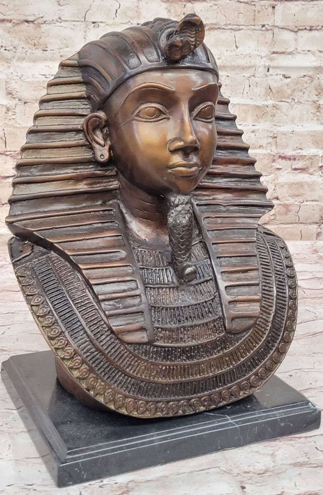 Vintage Art Deco Egyptian Pharaoh Bronze Sculpture with Marble Base