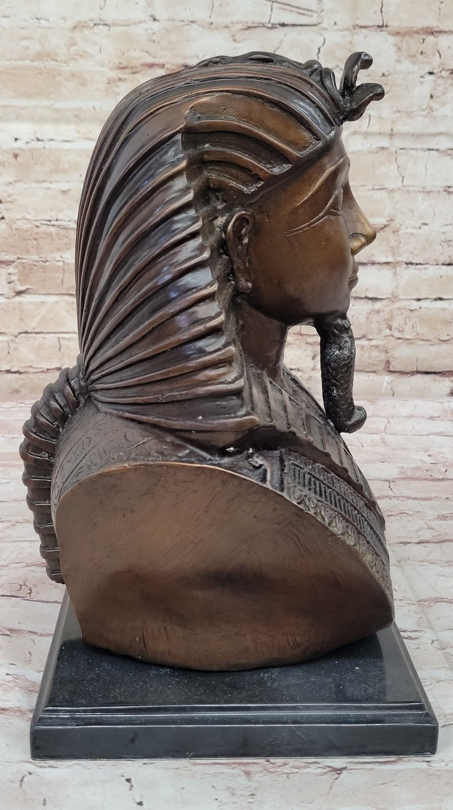 Vintage Art Deco Egyptian Pharaoh Bronze Sculpture with Marble Base