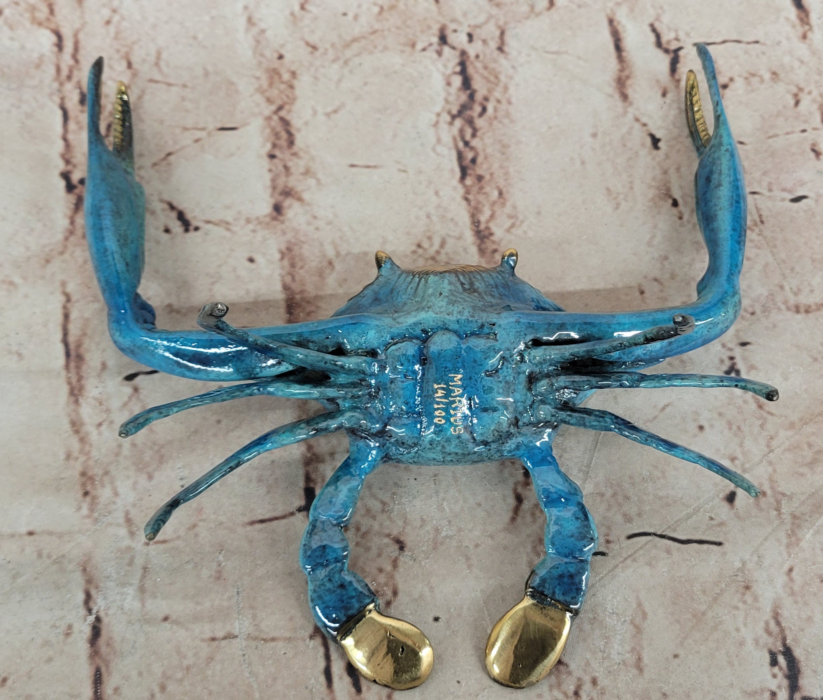 Vintage Metal Bronze European Articulated Crab Signed Marius Handcrafted Figure