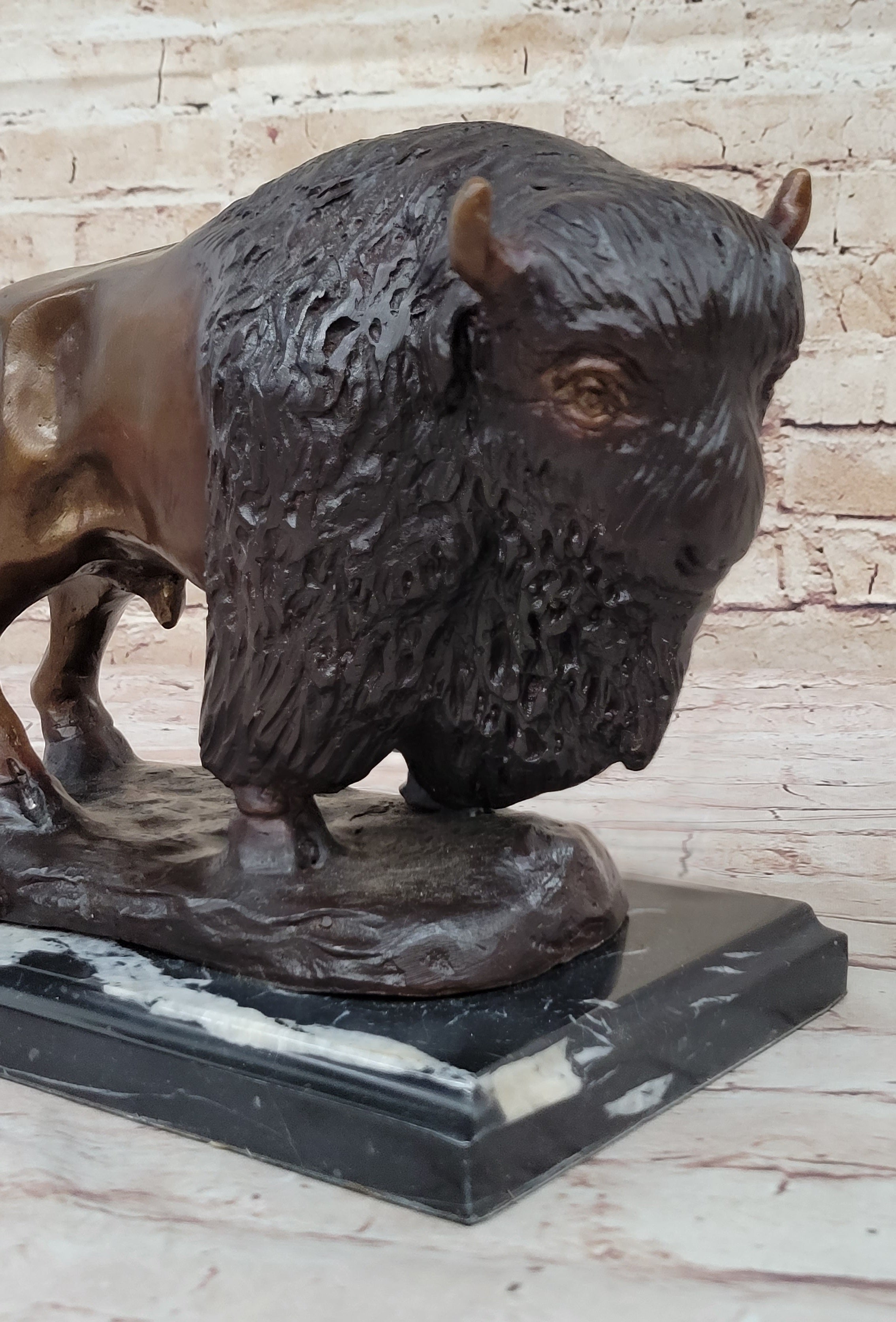 Wildlife Classic Artwork Kauba Bison Buffalo Bronze Sculpture Special Patina