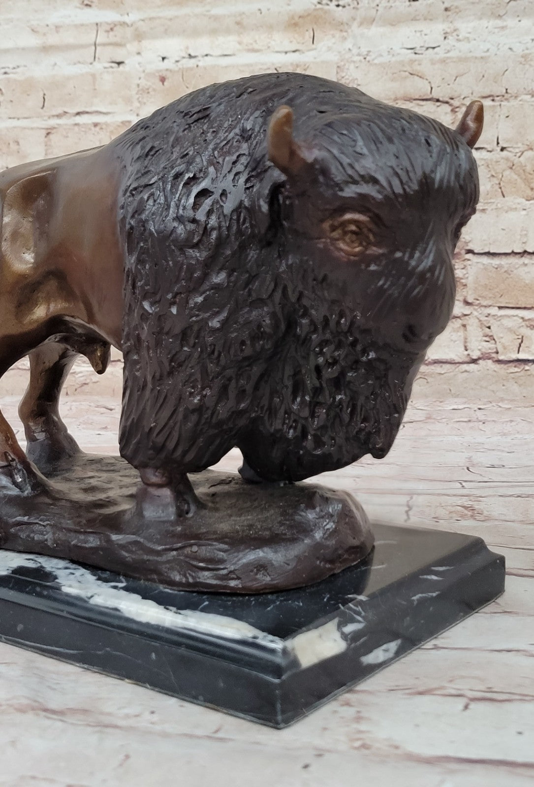 Wildlife Classic Artwork Kauba Bison Buffalo Bronze Sculpture Special Patina