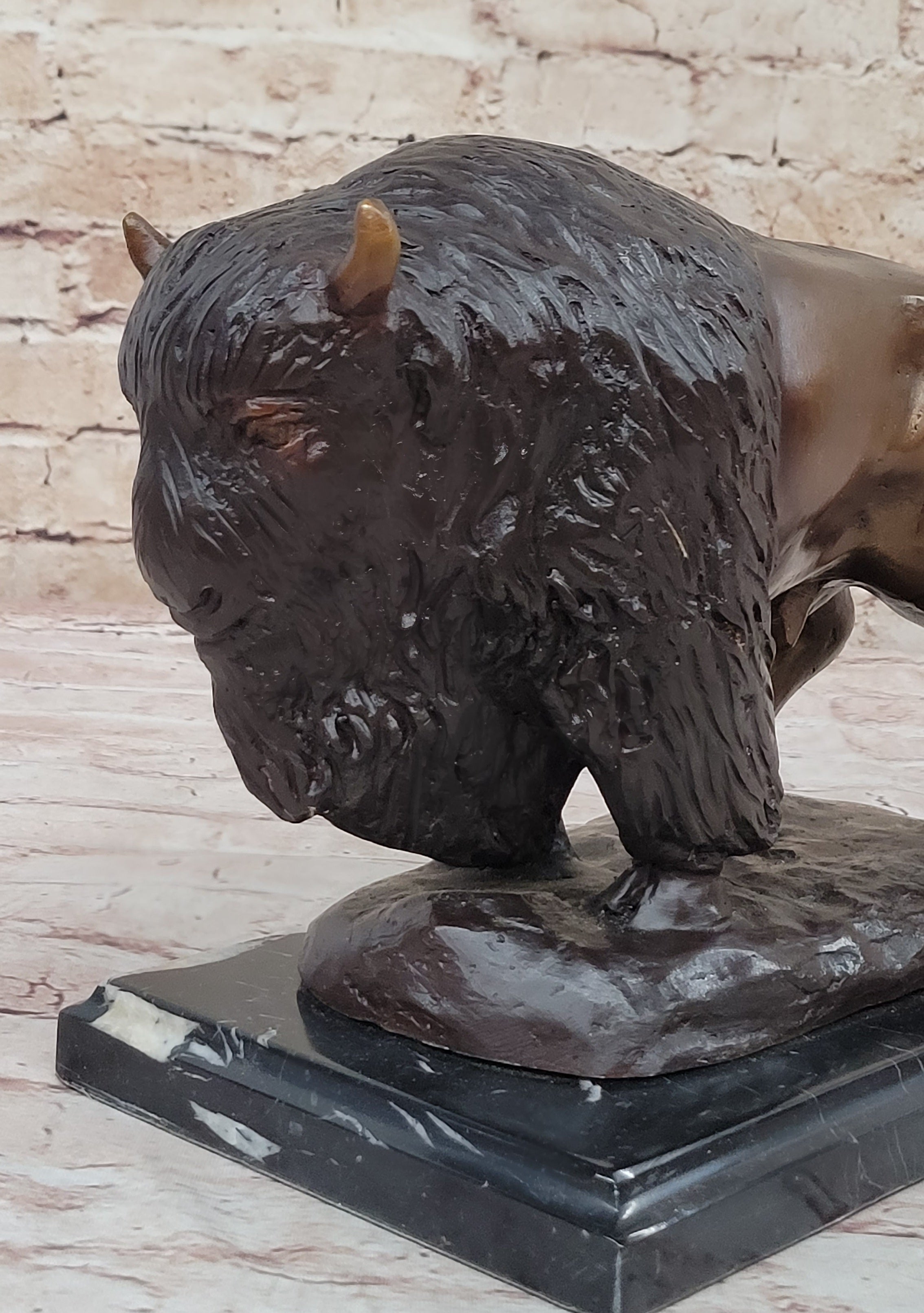 Wildlife Classic Artwork Kauba Bison Buffalo Bronze Sculpture Special Patina