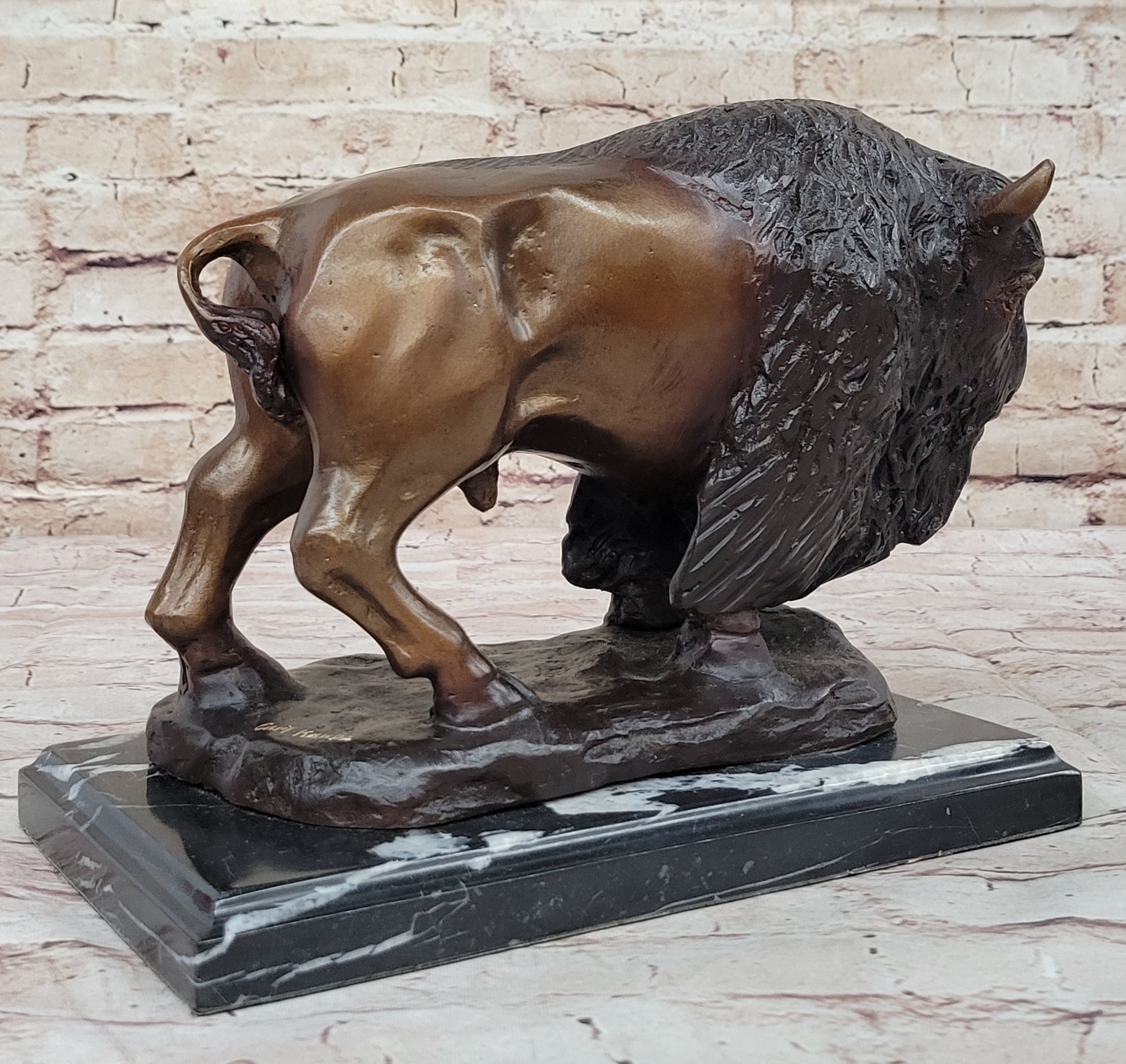Wildlife Classic Artwork Kauba Bison Buffalo Bronze Sculpture Special Patina