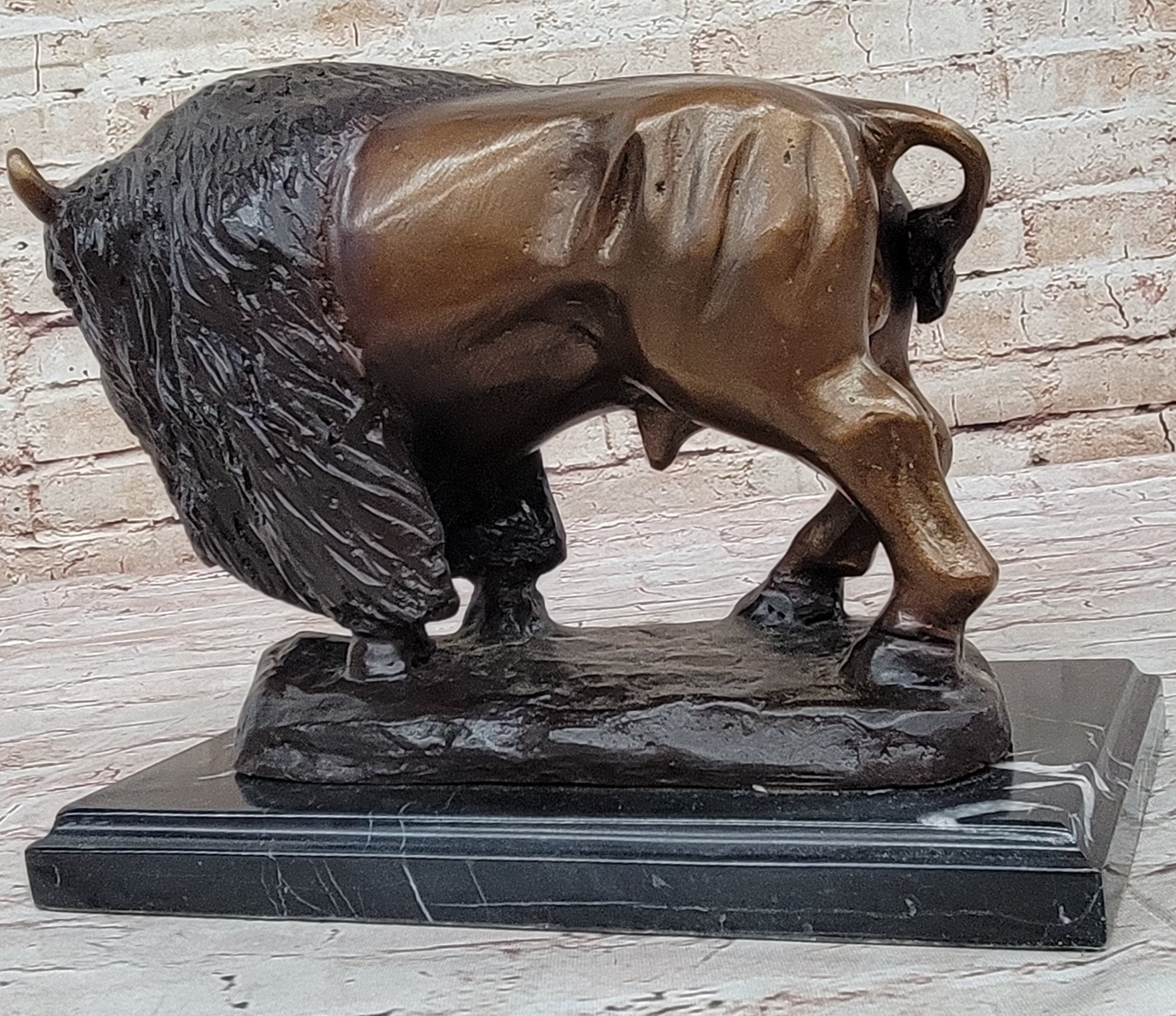 Wildlife Classic Artwork Kauba Bison Buffalo Bronze Sculpture Special Patina