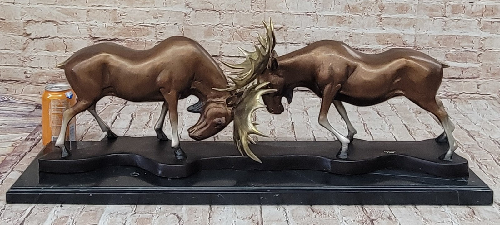 Art Deco Extra Large Two Moose Buck Cabin Decoration Bronze Sculpture Statue