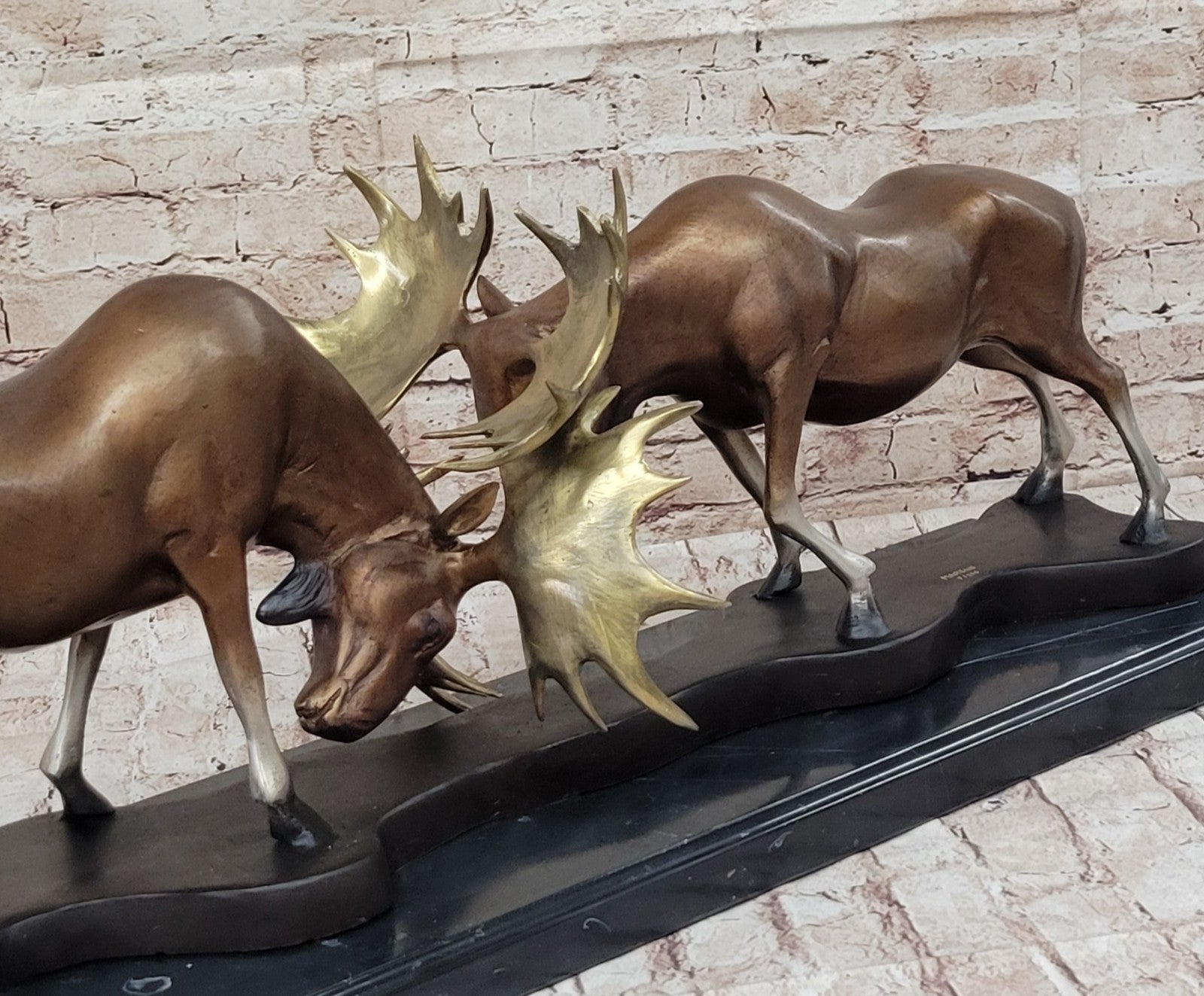 Art Deco Extra Large Two Moose Buck Cabin Decoration Bronze Sculpture Statue