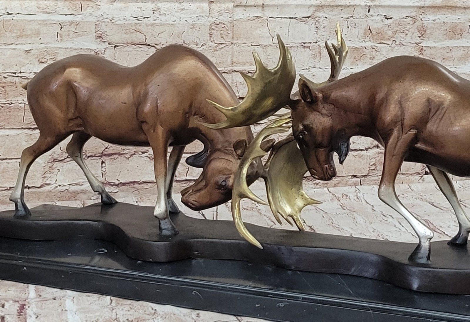 Art Deco Extra Large Two Moose Buck Cabin Decoration Bronze Sculpture Statue