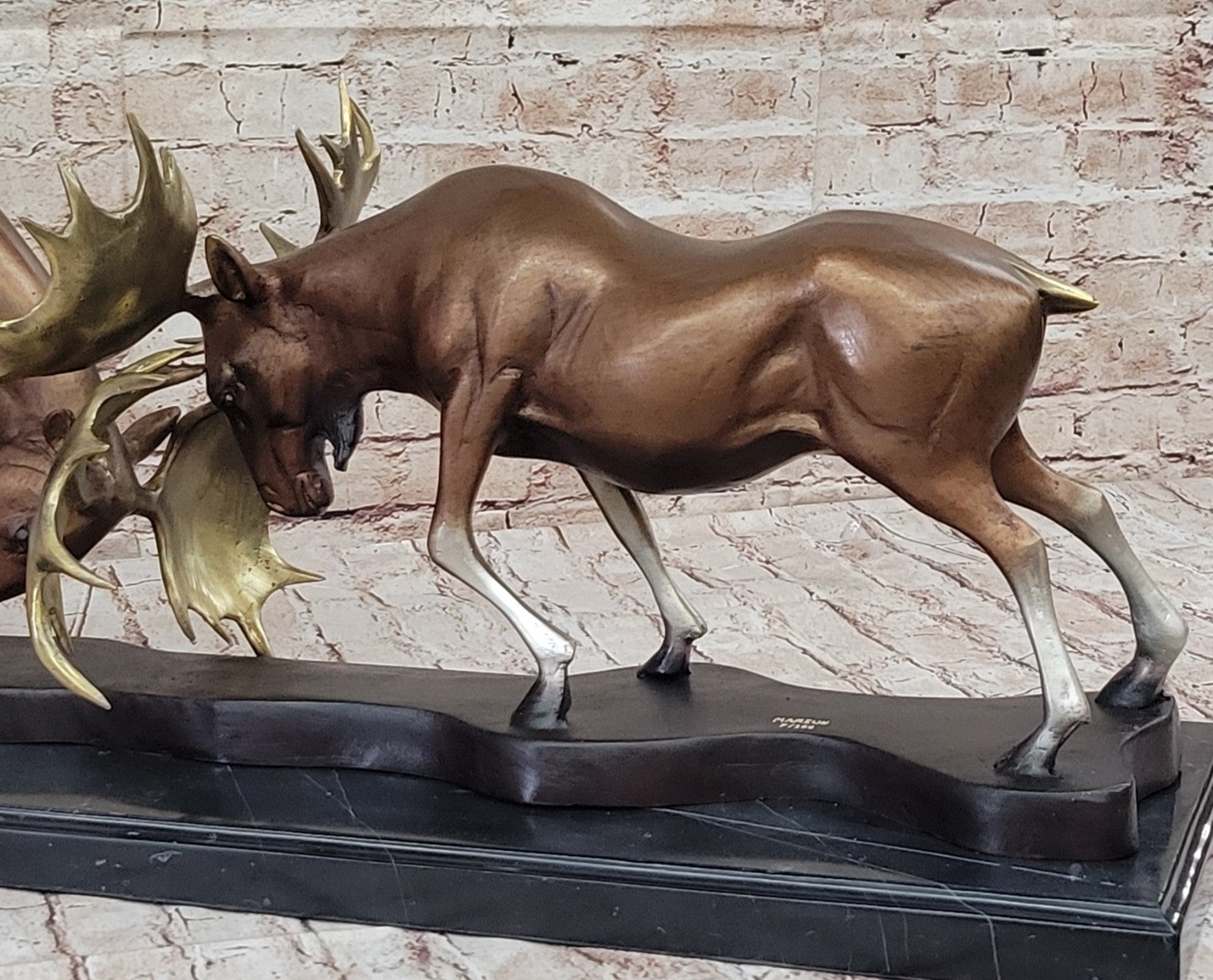 Art Deco Extra Large Two Moose Buck Cabin Decoration Bronze Sculpture Statue