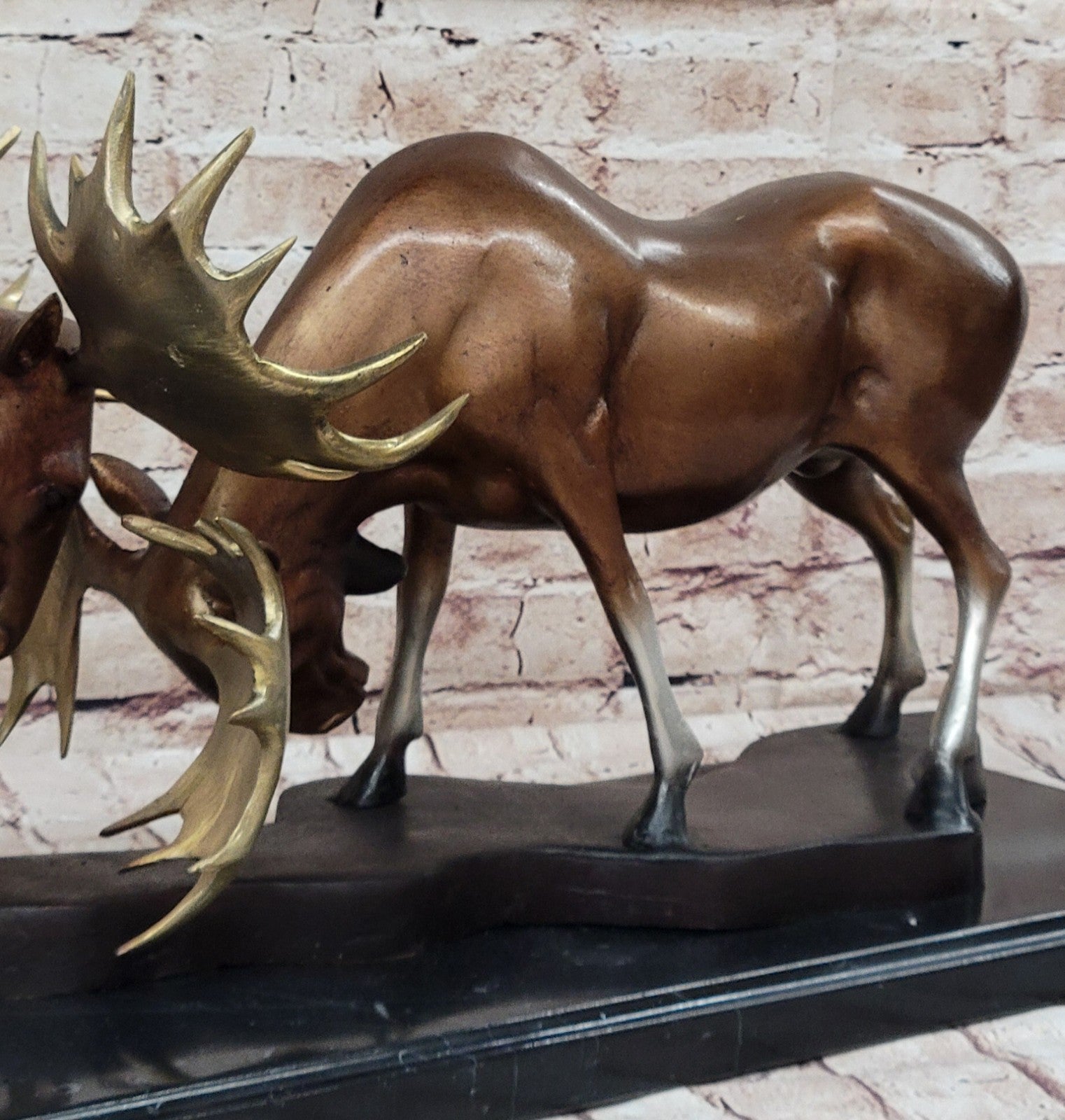 Art Deco Extra Large Two Moose Buck Cabin Decoration Bronze Sculpture Statue