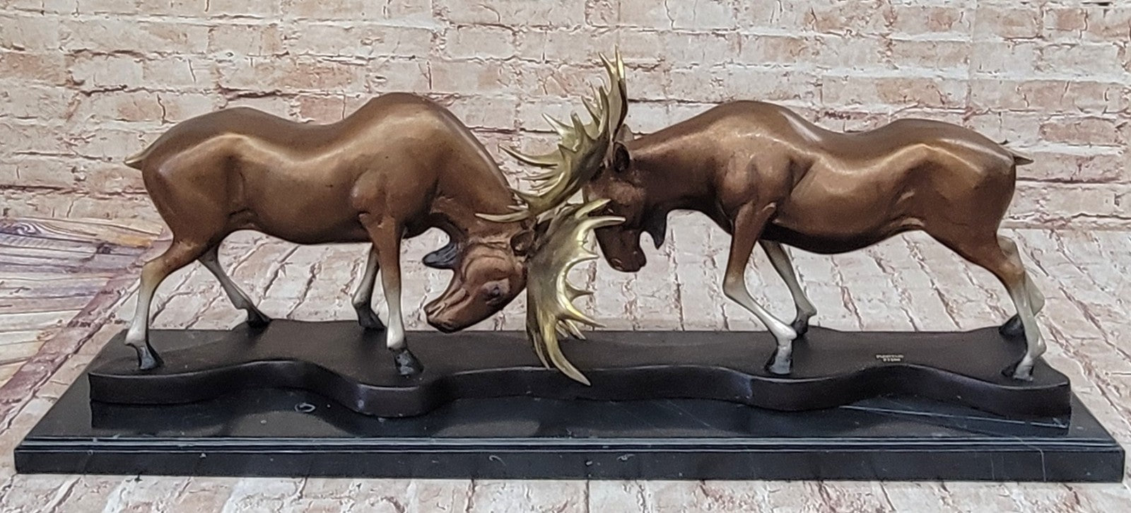 Art Deco Extra Large Two Moose Buck Cabin Decoration Bronze Sculpture Statue