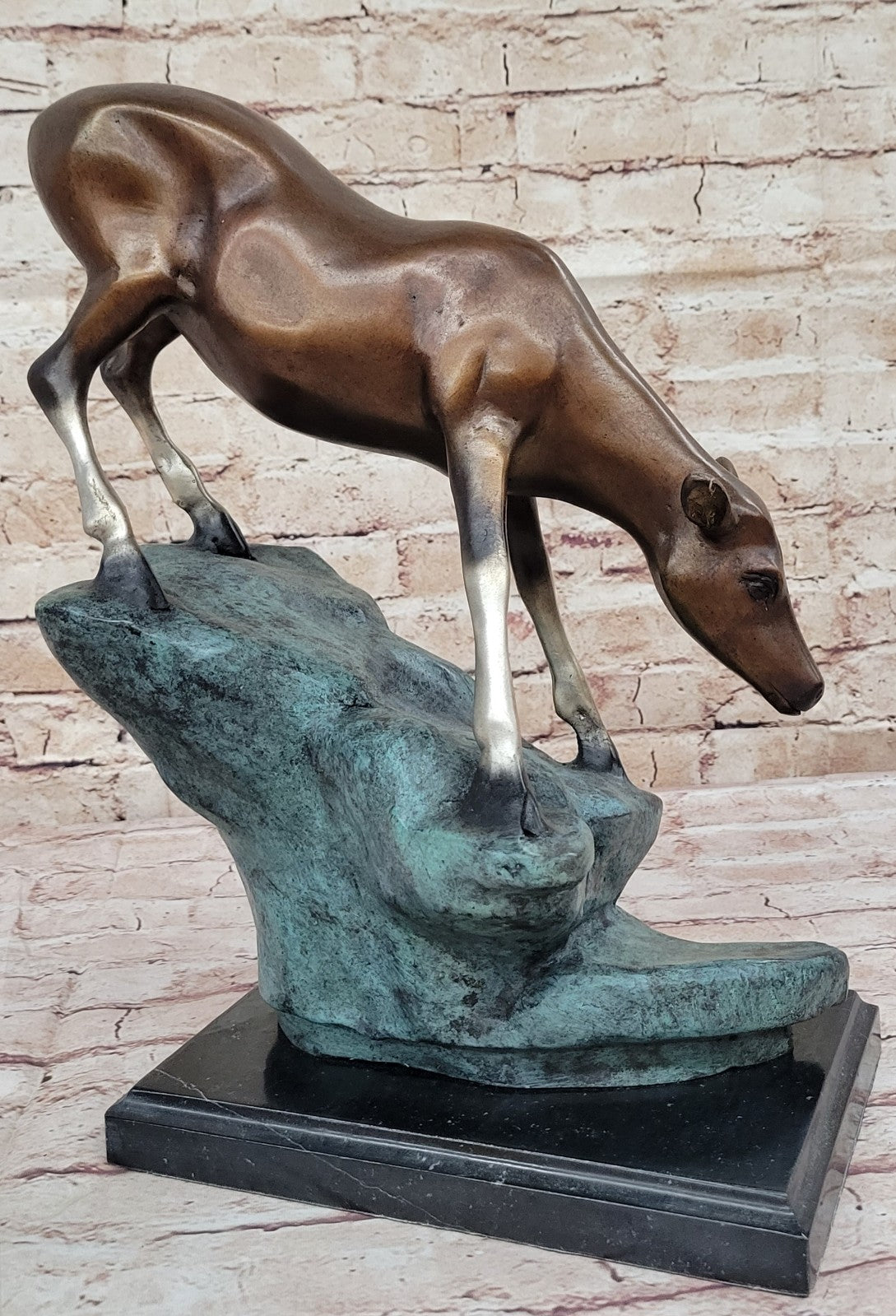 Deer on Rock Bronze Sculpture by Marius Wildlife Art Decor Collectible