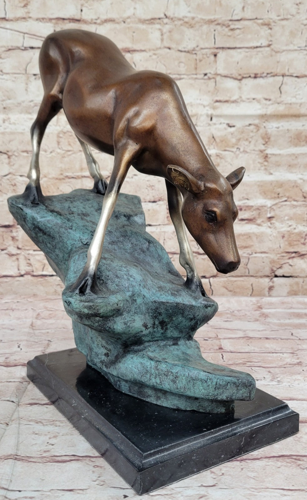 Deer on Rock Bronze Sculpture by Marius Wildlife Art Decor Collectible