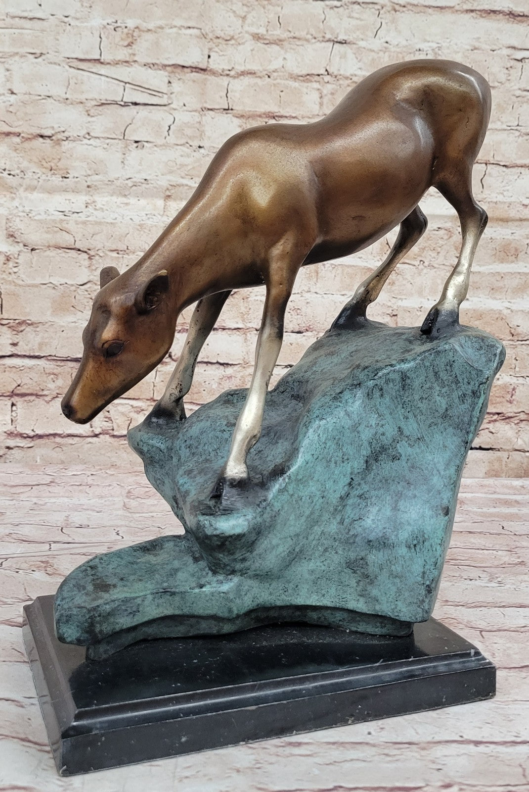 Deer on Rock Bronze Sculpture by Marius Wildlife Art Decor Collectible