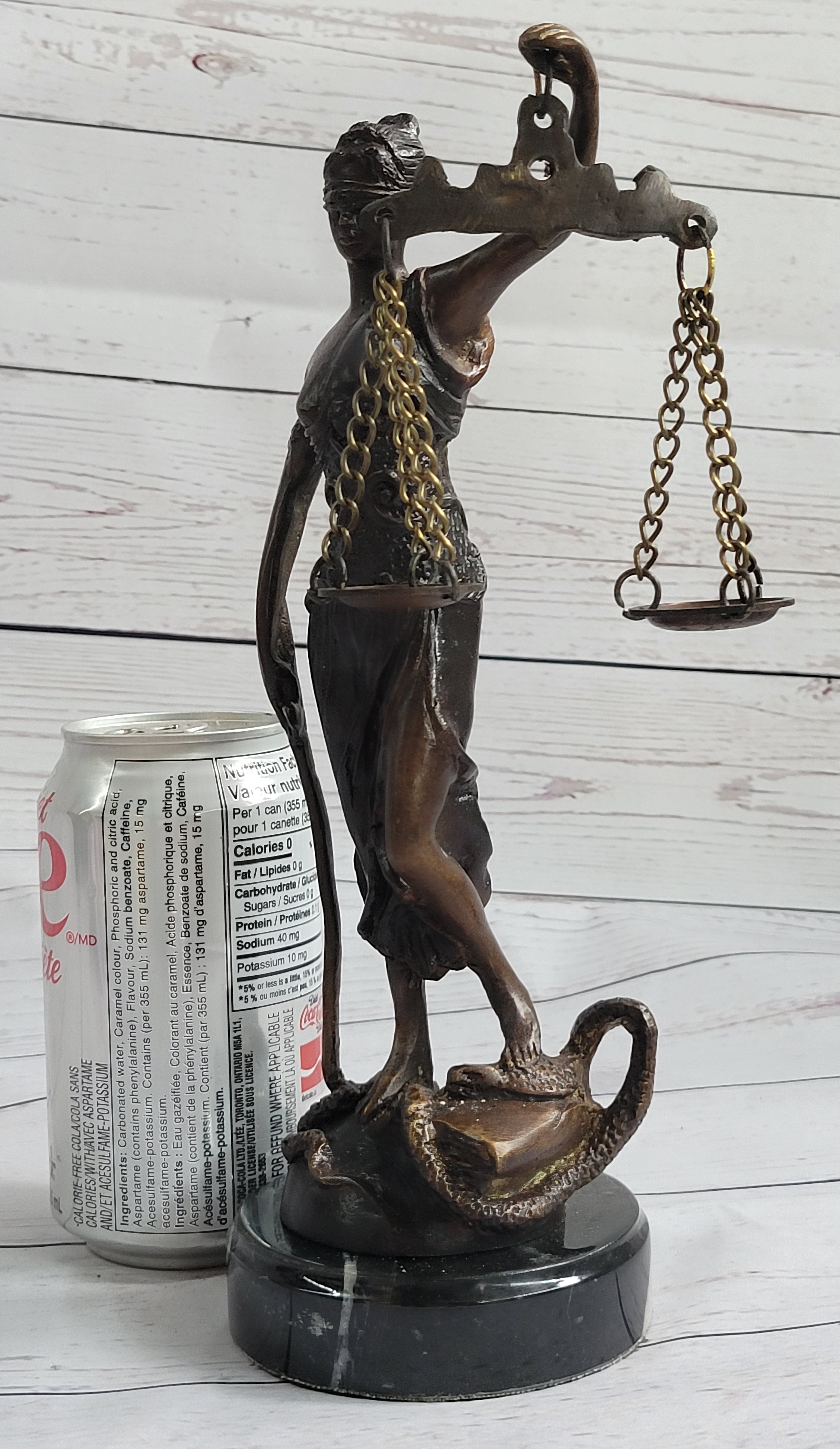 10" Tall BRONZE BLIND JUSTICE LAW MARBLE STATUE LADY SCALE Sculpture Nouveau Art