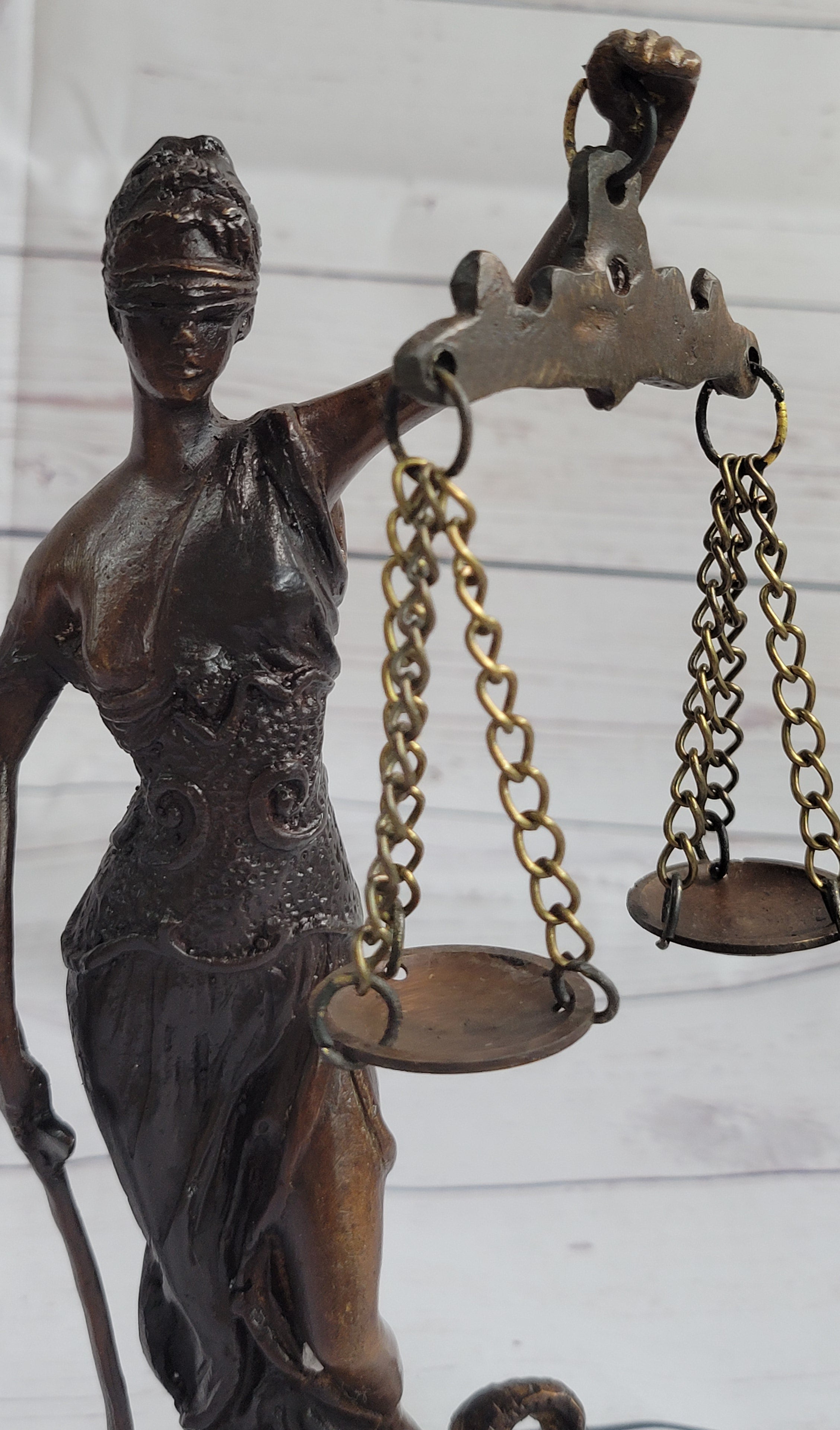 10" Tall BRONZE BLIND JUSTICE LAW MARBLE STATUE LADY SCALE Sculpture Nouveau Art