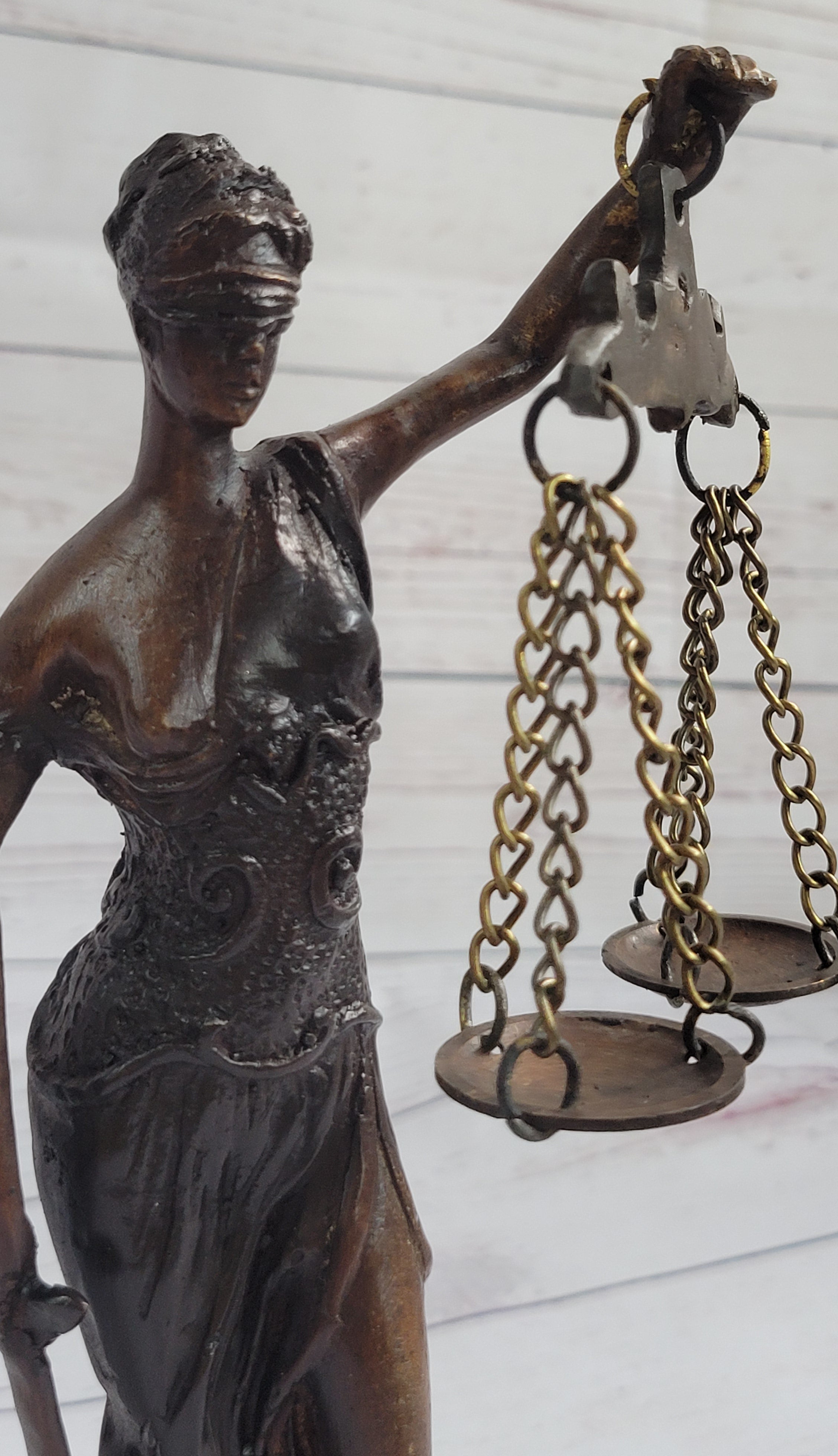 10" Tall BRONZE BLIND JUSTICE LAW MARBLE STATUE LADY SCALE Sculpture Nouveau Art