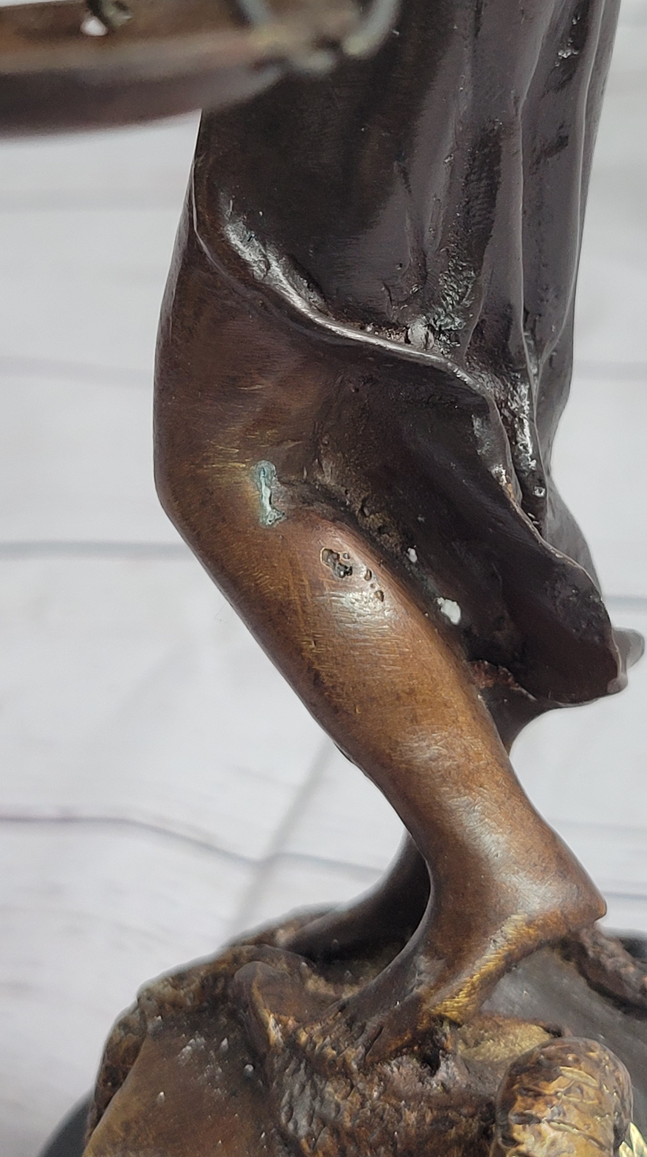 10" Tall BRONZE BLIND JUSTICE LAW MARBLE STATUE LADY SCALE Sculpture Nouveau Art