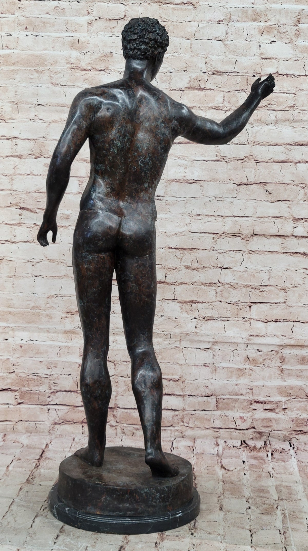 Classic Rodin Age of Bronze Elegant Male Nude Figure Marble Statue Sculpture