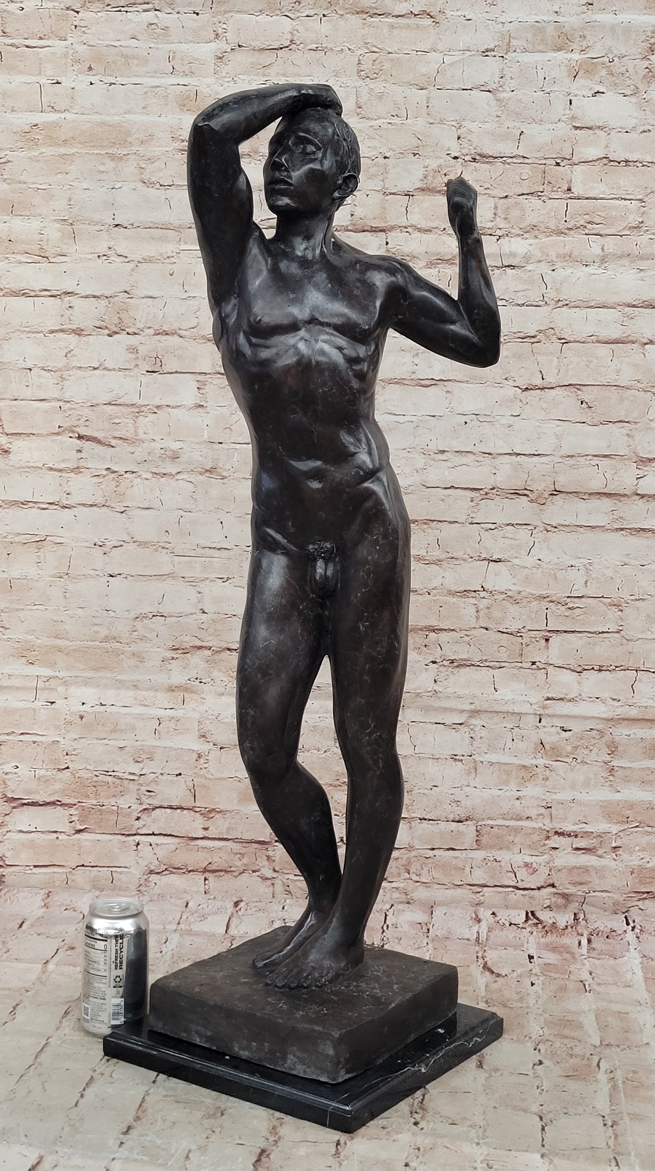 Nude Young Standing Man Statue Handcrafted Bronze Sculpture Home Decor Art SALE