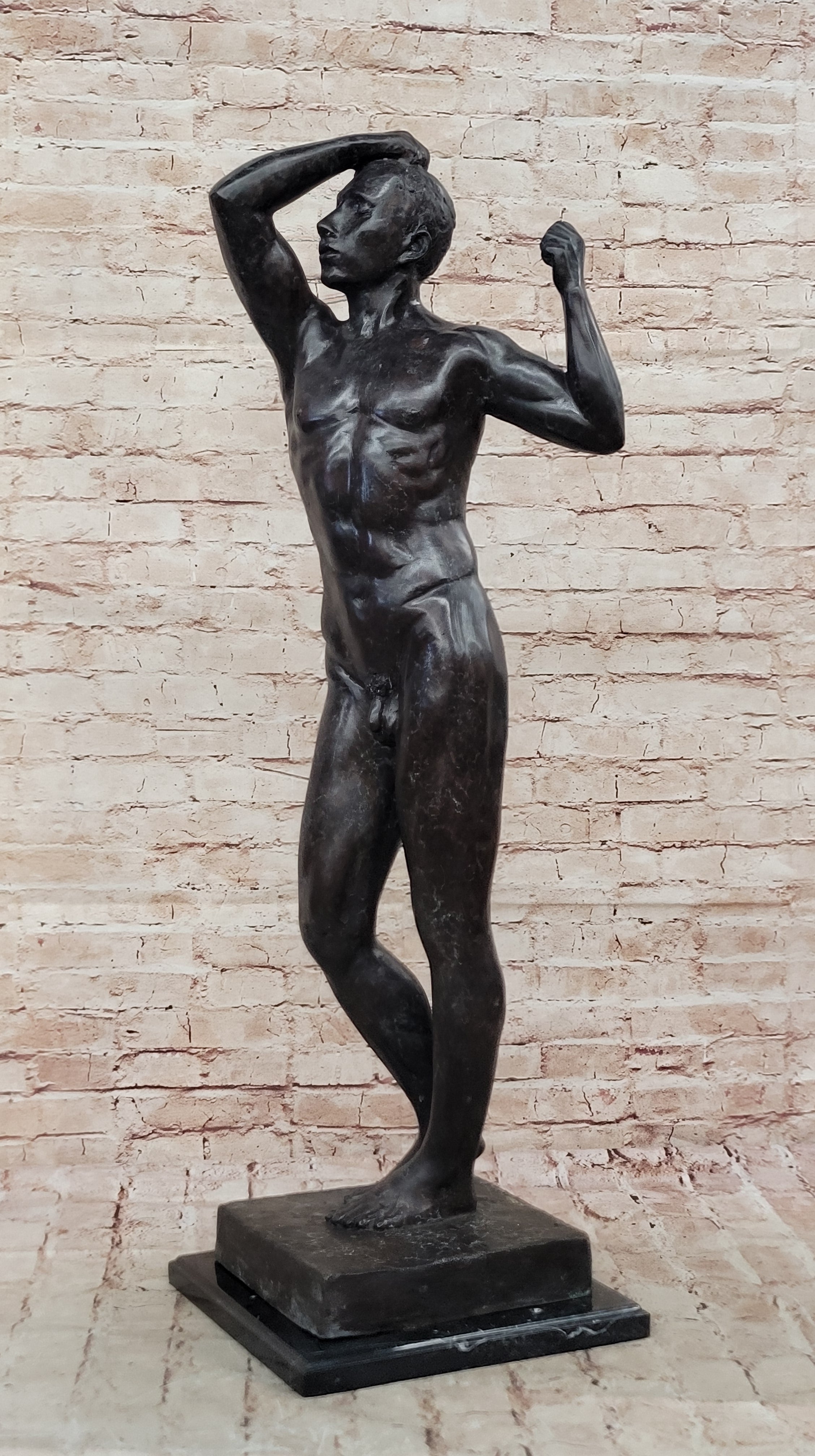 Nude Young Standing Man Statue Handcrafted Bronze Sculpture Home Decor Art SALE