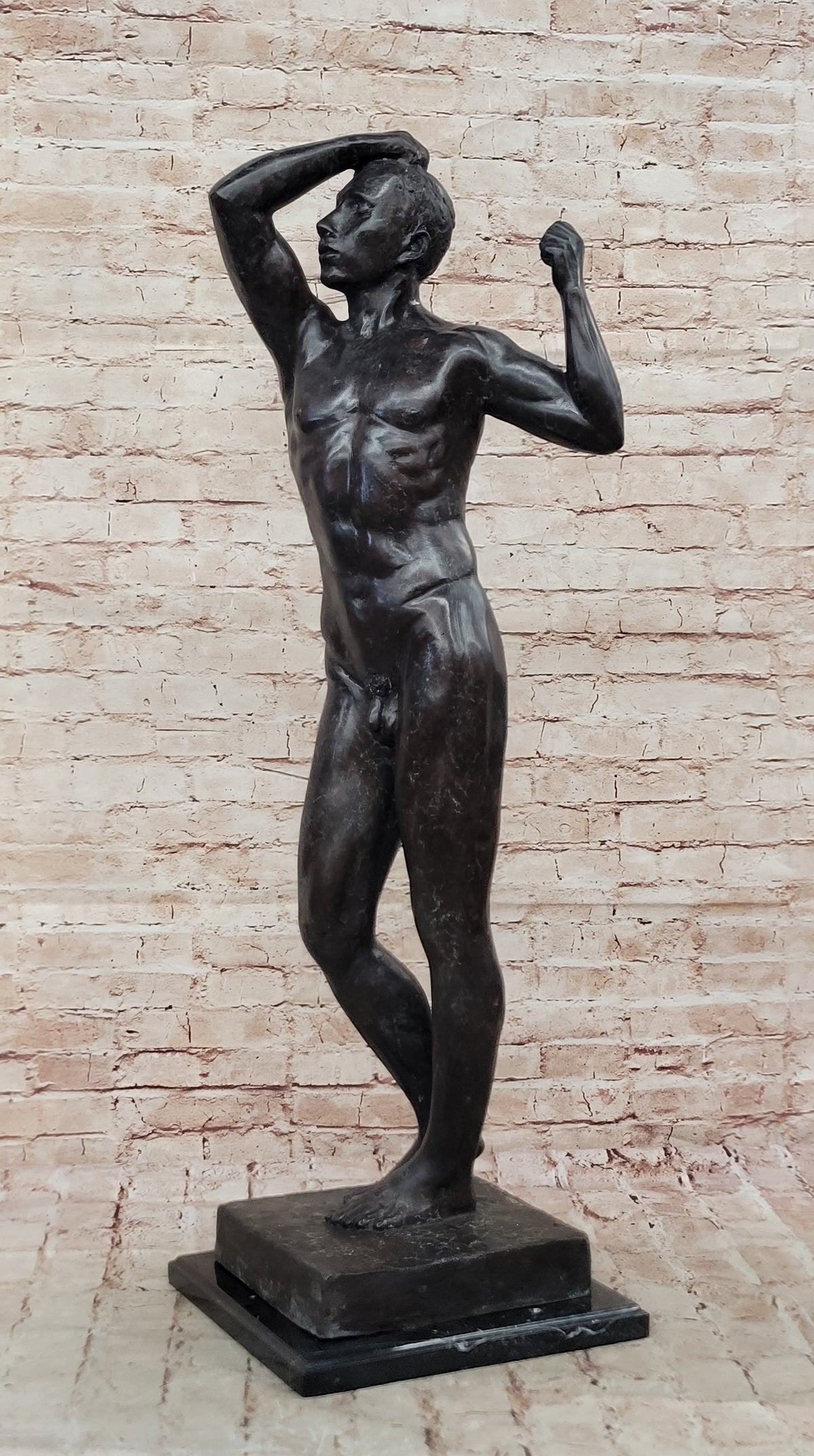 Nude Young Standing Man Statue Handcrafted Bronze Sculpture Home Decor Art SALE
