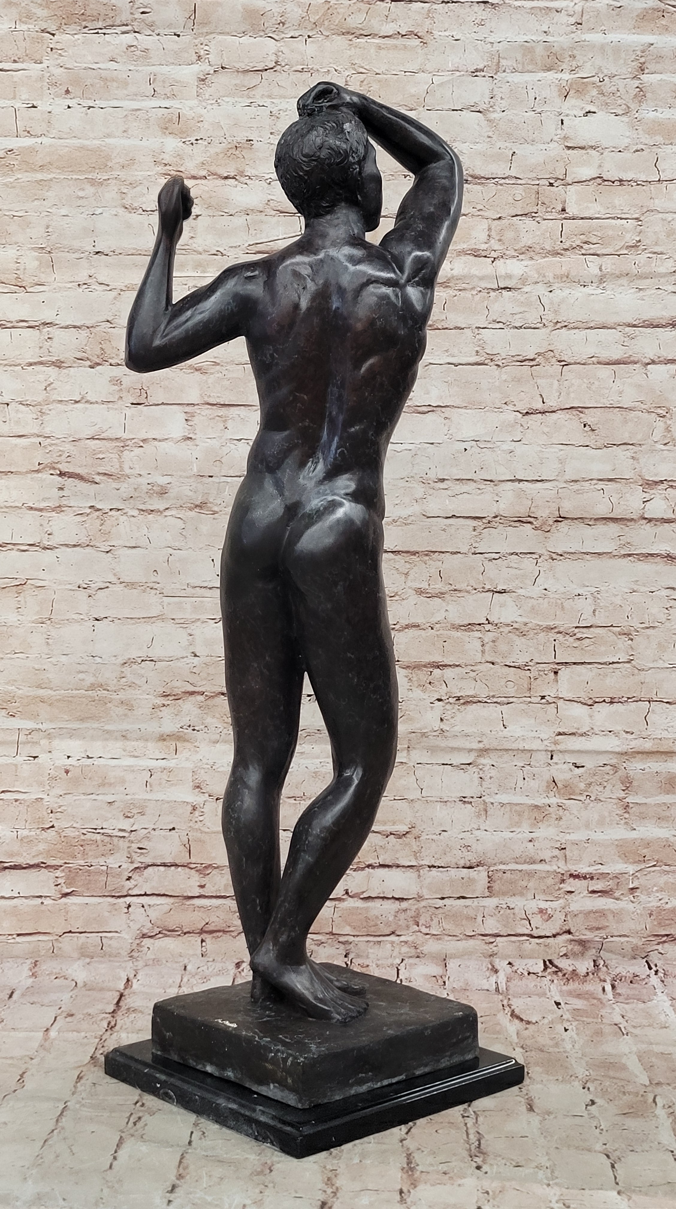 Nude Young Standing Man Statue Handcrafted Bronze Sculpture Home Decor Art SALE