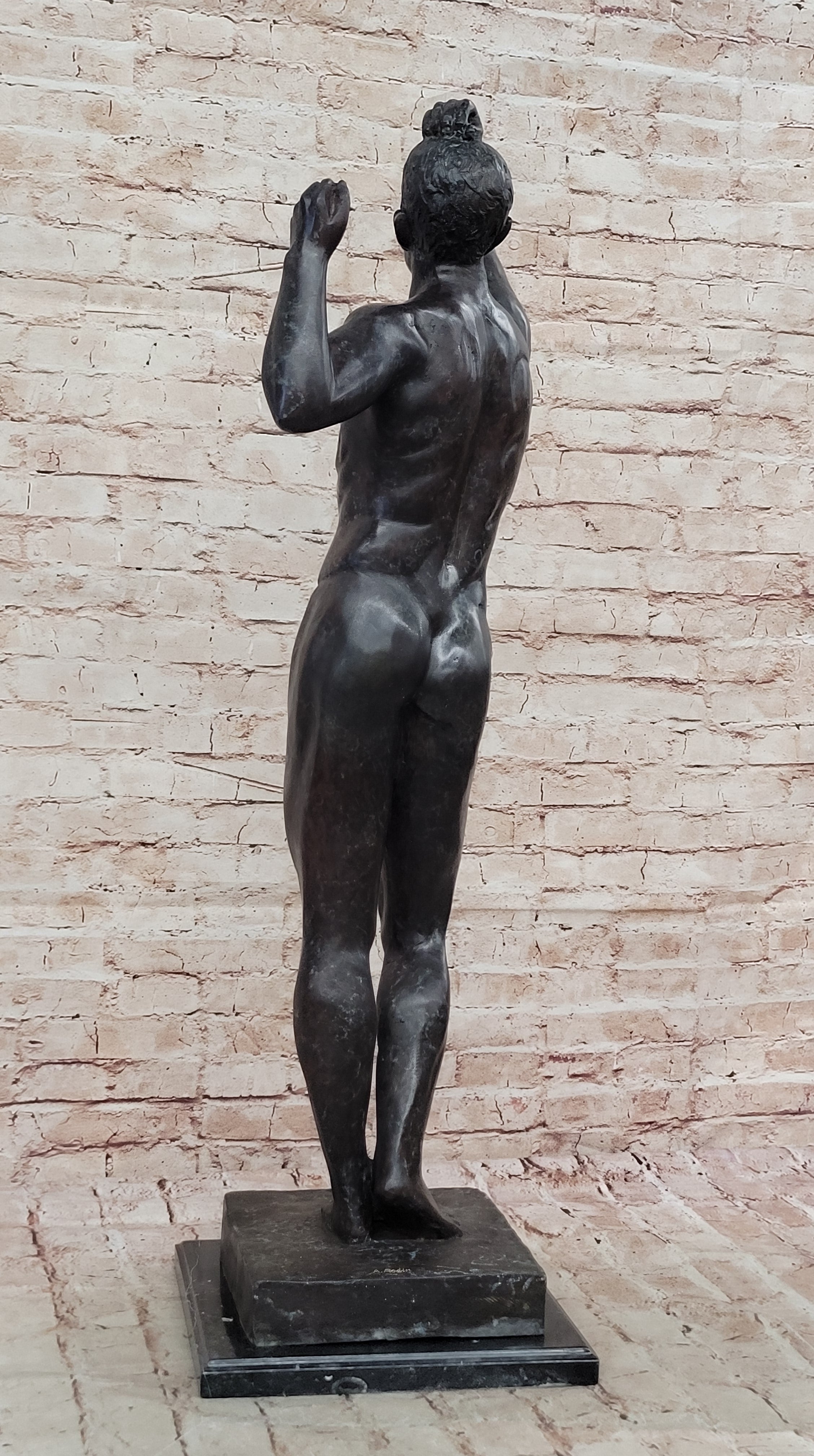 Nude Young Standing Man Statue Handcrafted Bronze Sculpture Home Decor Art SALE