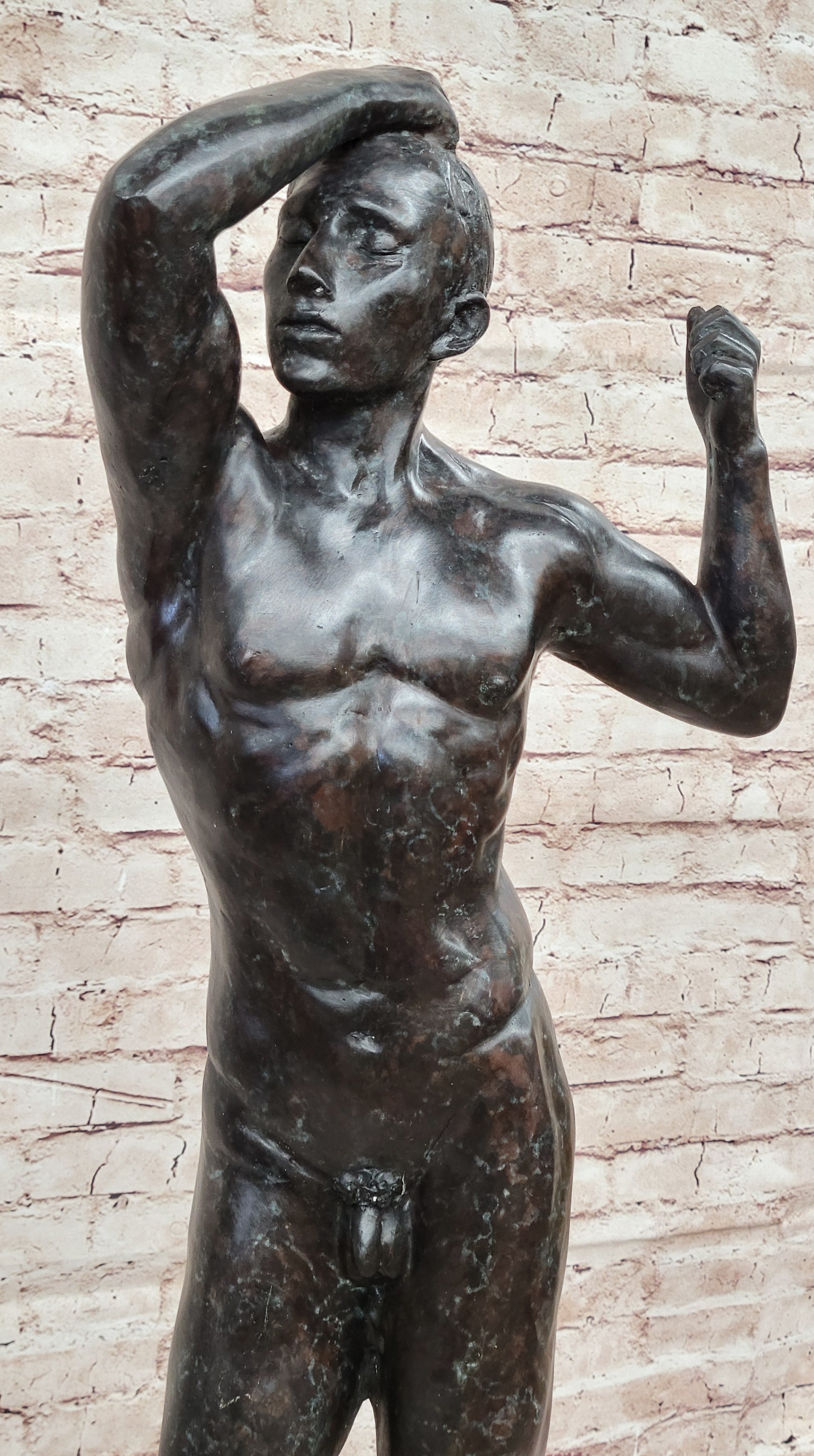 Nude Young Standing Man Statue Handcrafted Bronze Sculpture Home Decor Art SALE