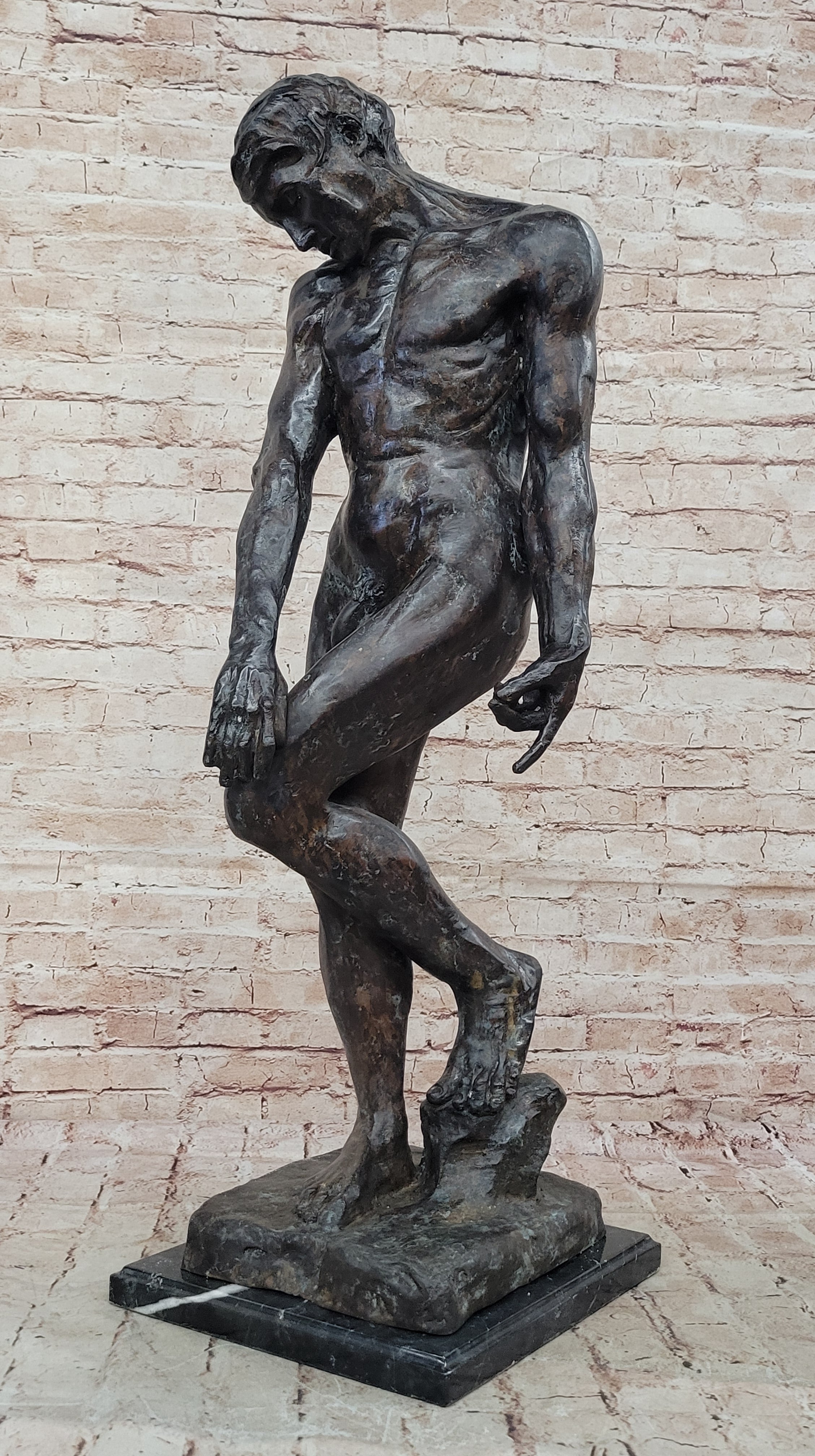 A Cast Bronze Sculpture, Adam, by Auguste Rodin Special Patina 3 Feet Tall Decor