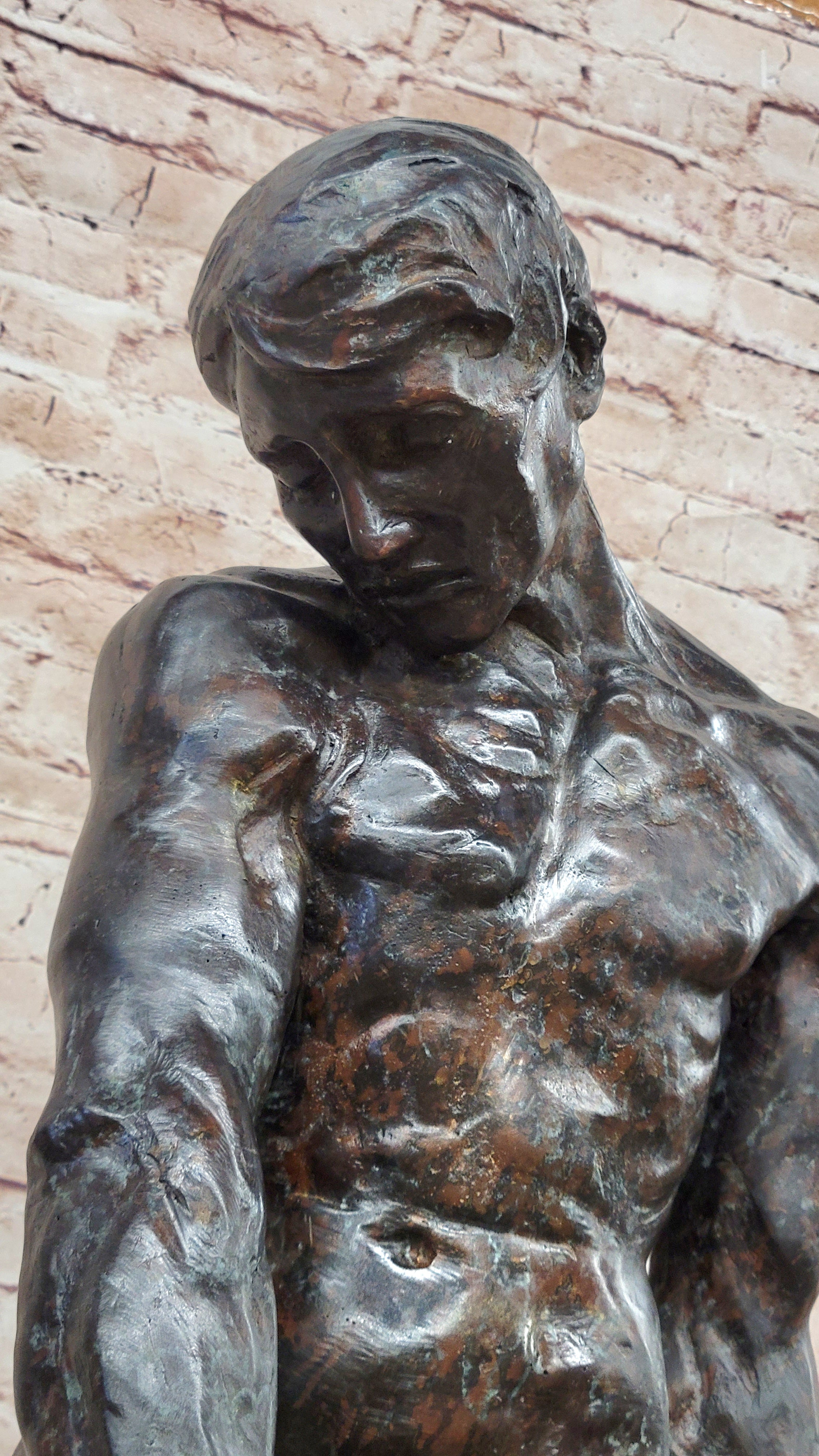 A Cast Bronze Sculpture, Adam, by Auguste Rodin Special Patina 3 Feet Tall Decor
