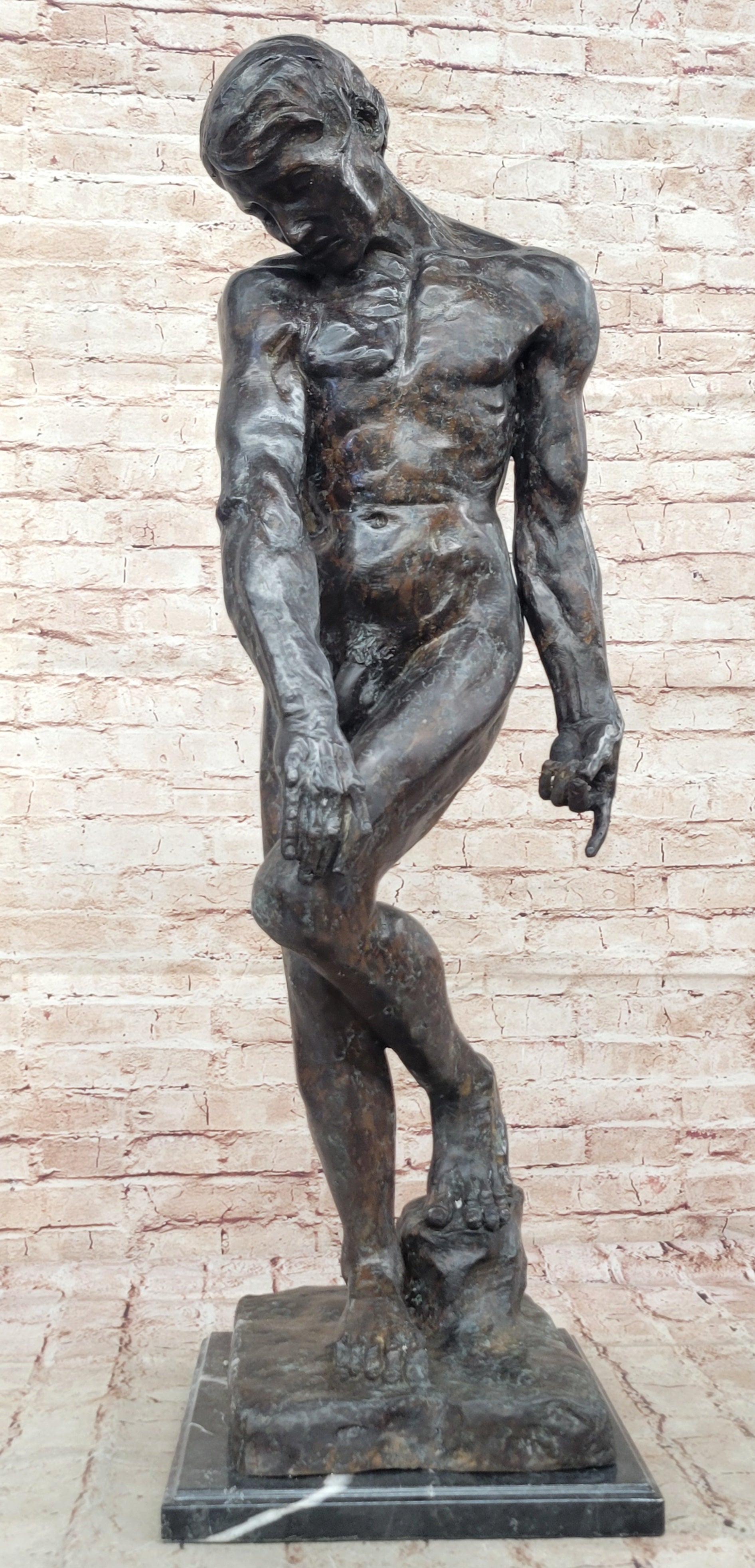 A Cast Bronze Sculpture, Adam, by Auguste Rodin Special Patina 3 Feet Tall Decor