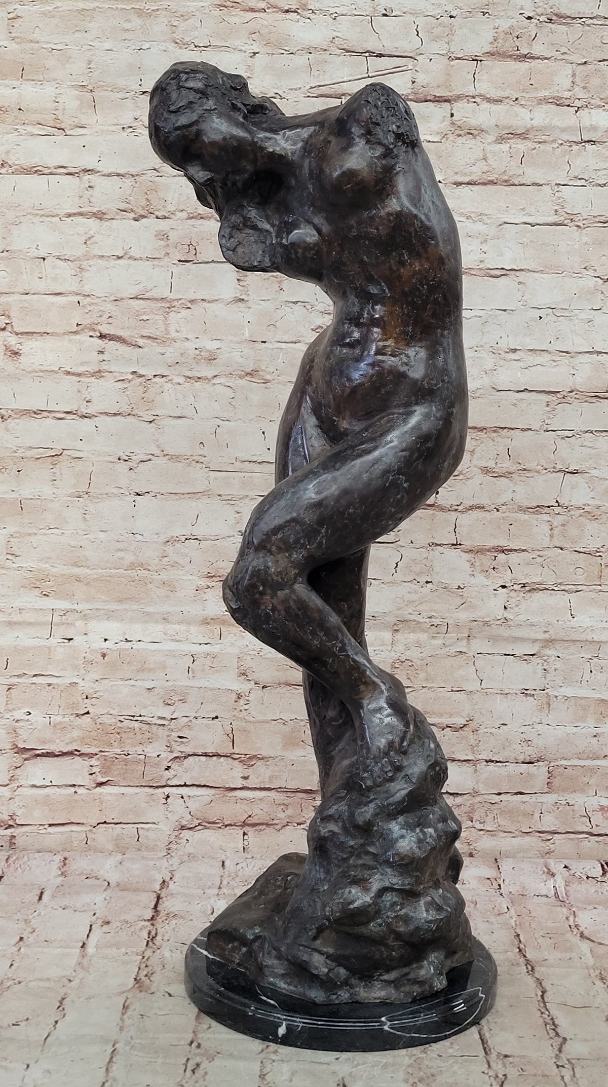 Nude Archer Standing on Rock Bronze Bow Sculpture