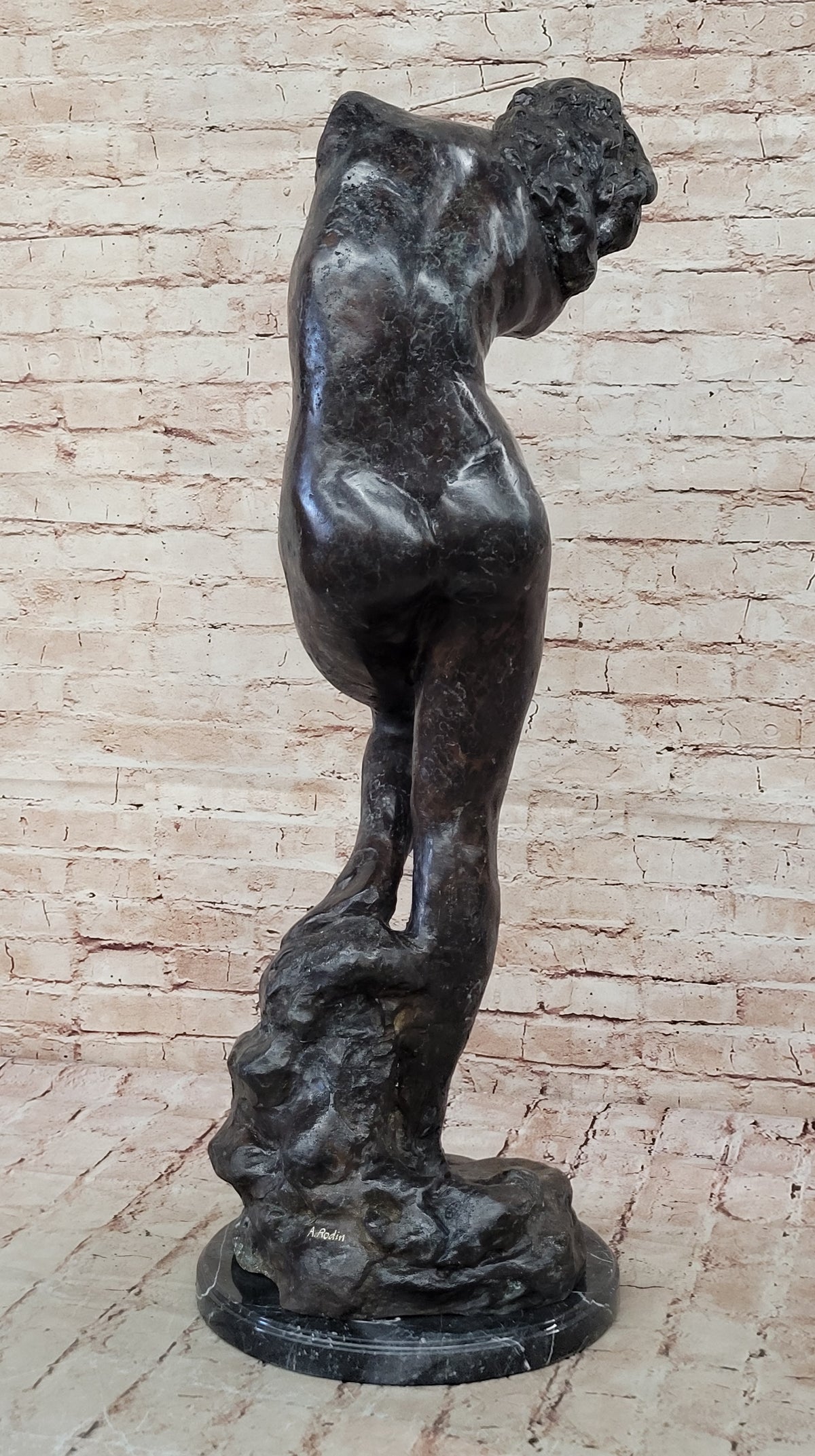Nude Archer Standing on Rock Bronze Bow Sculpture