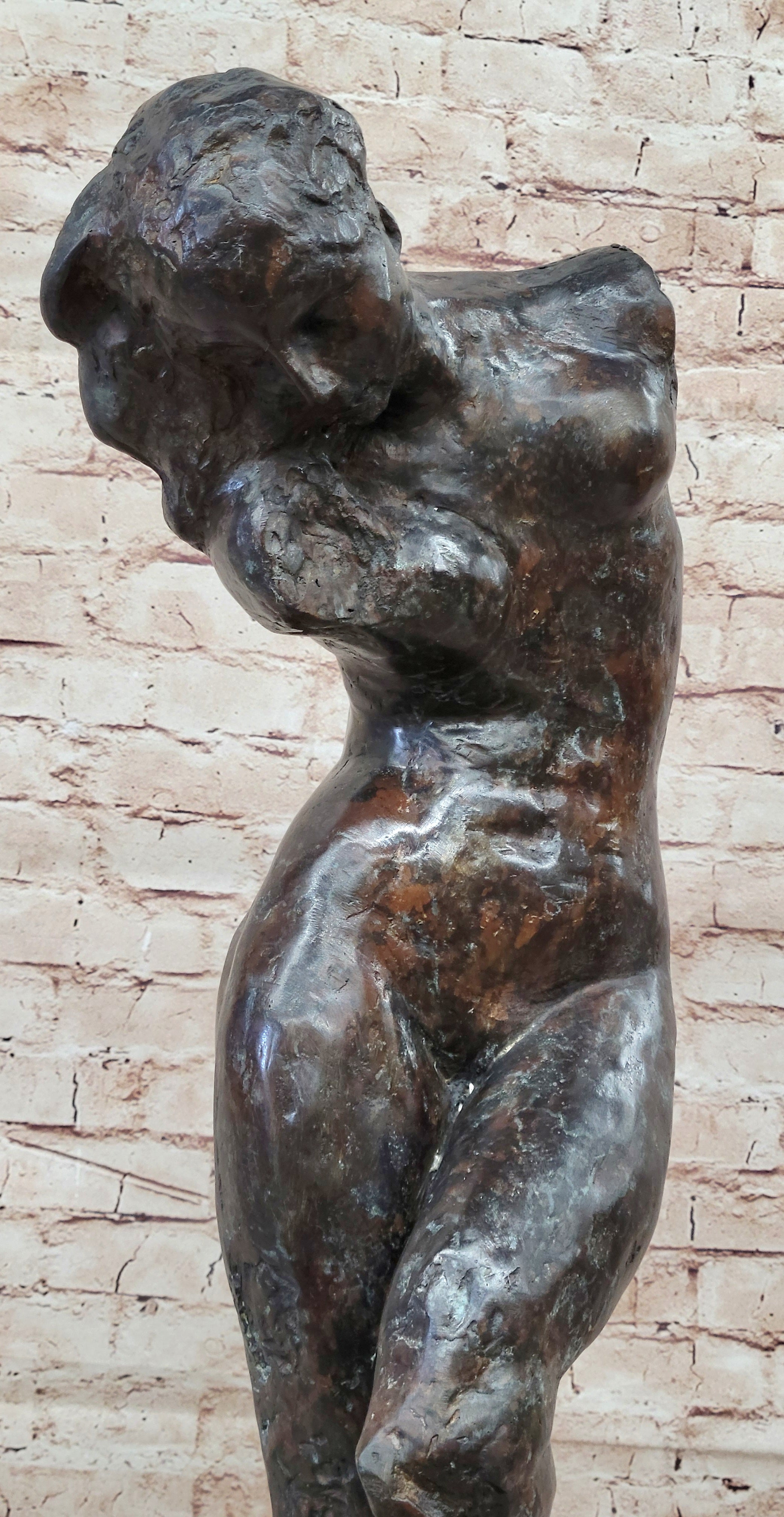 Handcrafted Detailed Female Torso By French Artist Rodin Bronze Sculpture Statue