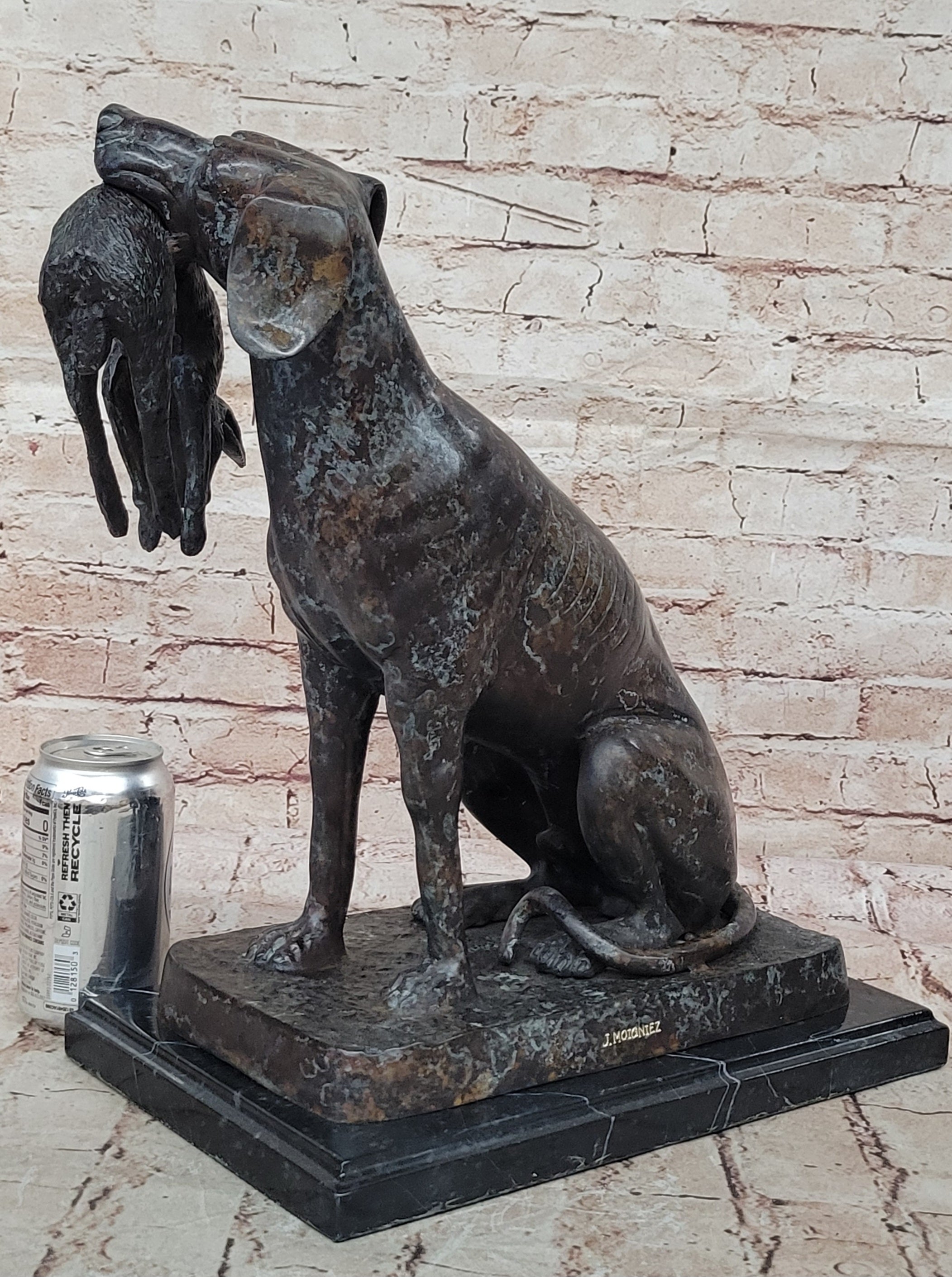 40 cm Western Art Deco pure Bronze hunting dog catch hunt rabbit hare Sculpture
