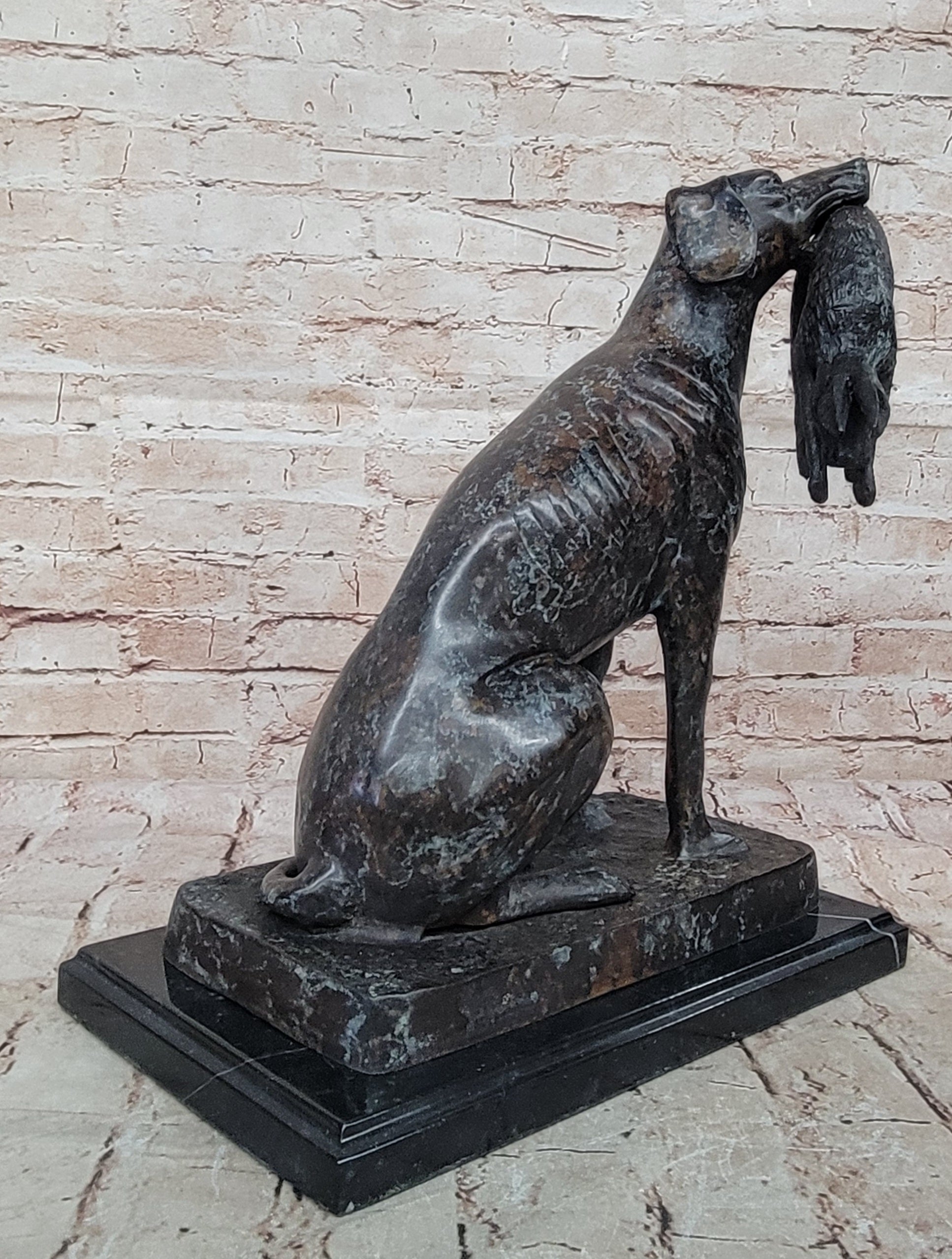 40 cm Western Art Deco pure Bronze hunting dog catch hunt rabbit hare Sculpture