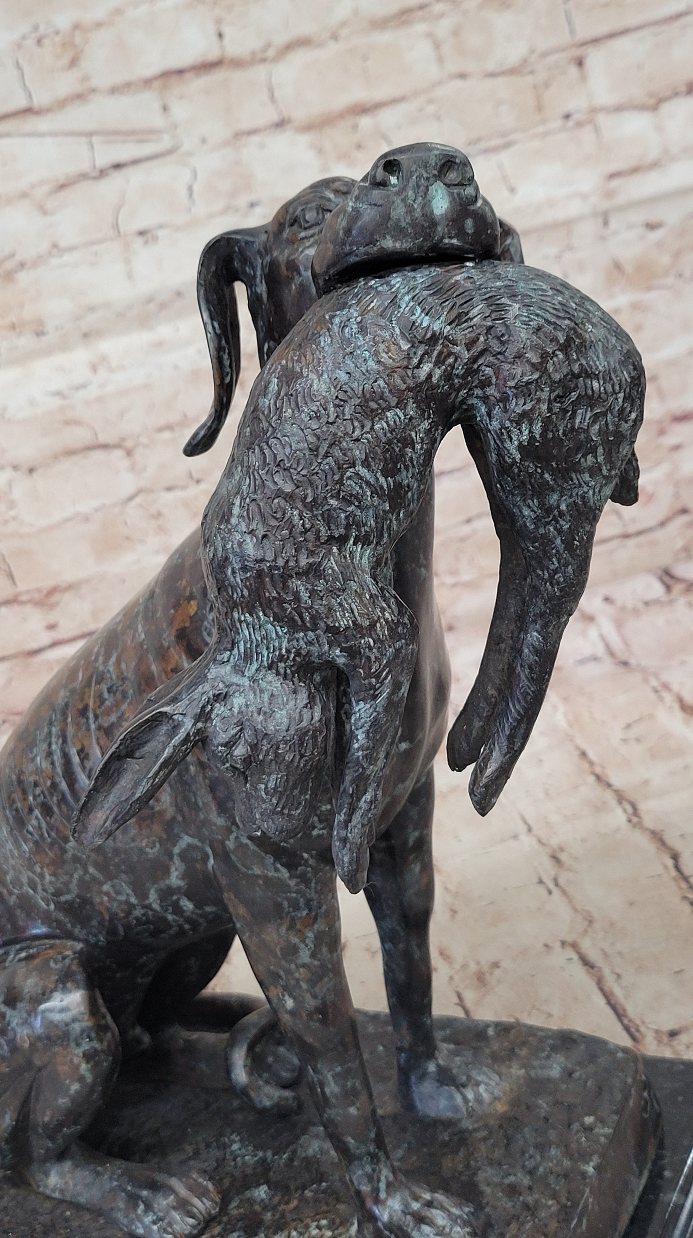 40 cm Western Art Deco pure Bronze hunting dog catch hunt rabbit hare Sculpture