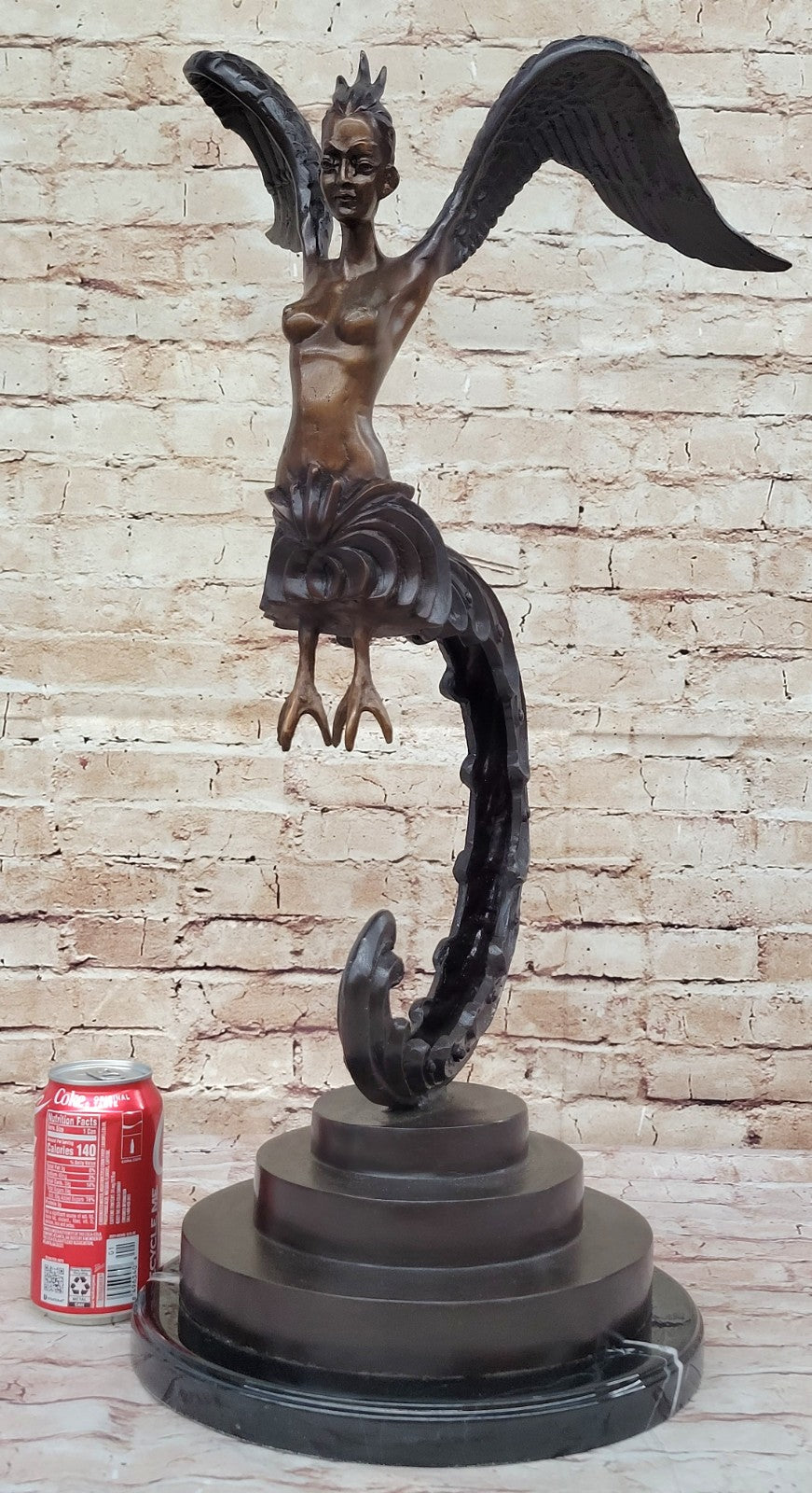 RARE VINTAGE MYTHICAL KINNAREE KINNARIS LADY MEIJI ASIAN BRONZE SCULPTURE FIGURE