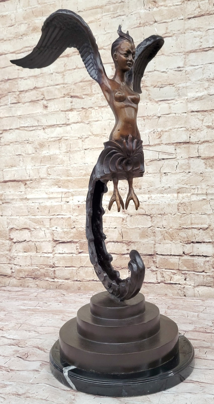 RARE VINTAGE MYTHICAL KINNAREE KINNARIS LADY MEIJI ASIAN BRONZE SCULPTURE FIGURE