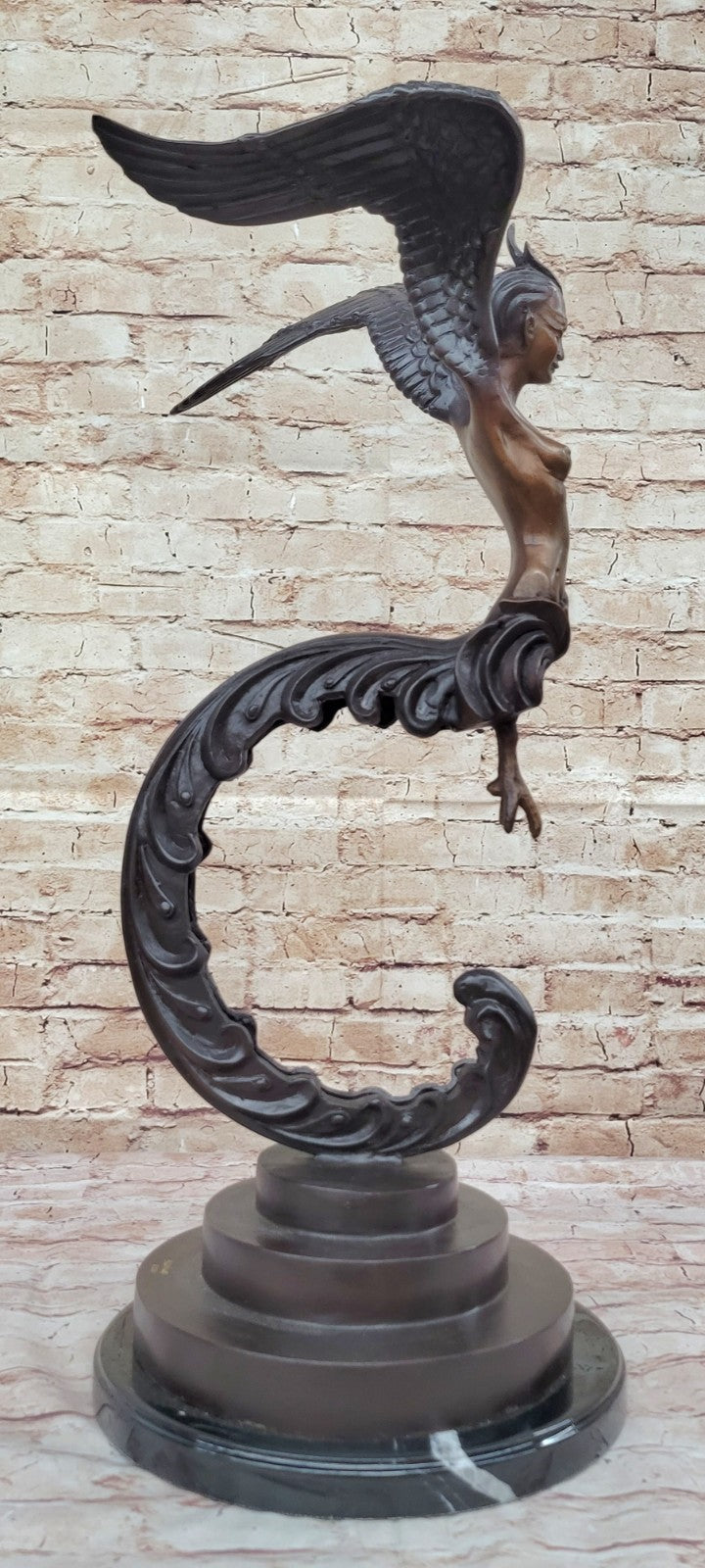 RARE VINTAGE MYTHICAL KINNAREE KINNARIS LADY MEIJI ASIAN BRONZE SCULPTURE FIGURE