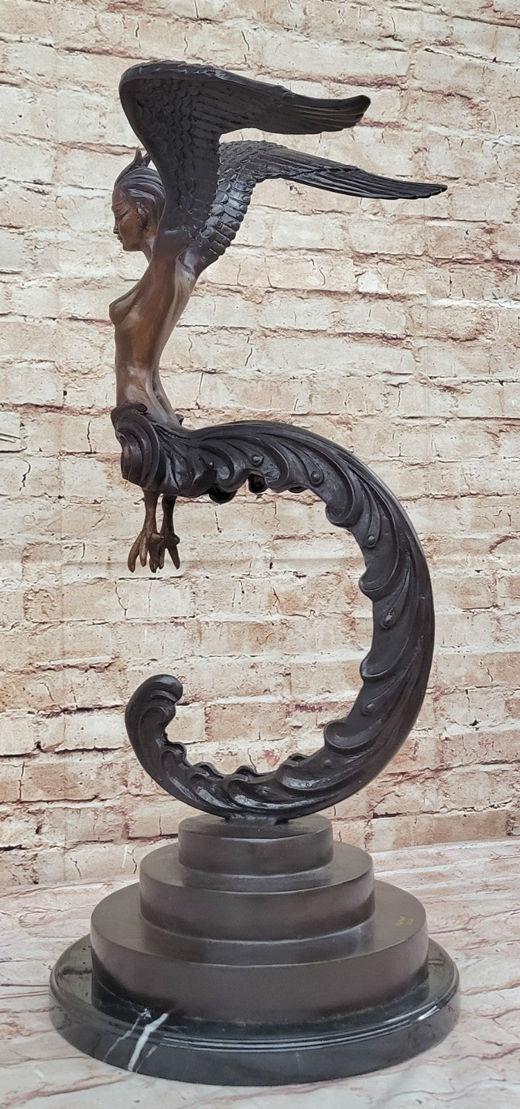 RARE VINTAGE MYTHICAL KINNAREE KINNARIS LADY MEIJI ASIAN BRONZE SCULPTURE FIGURE