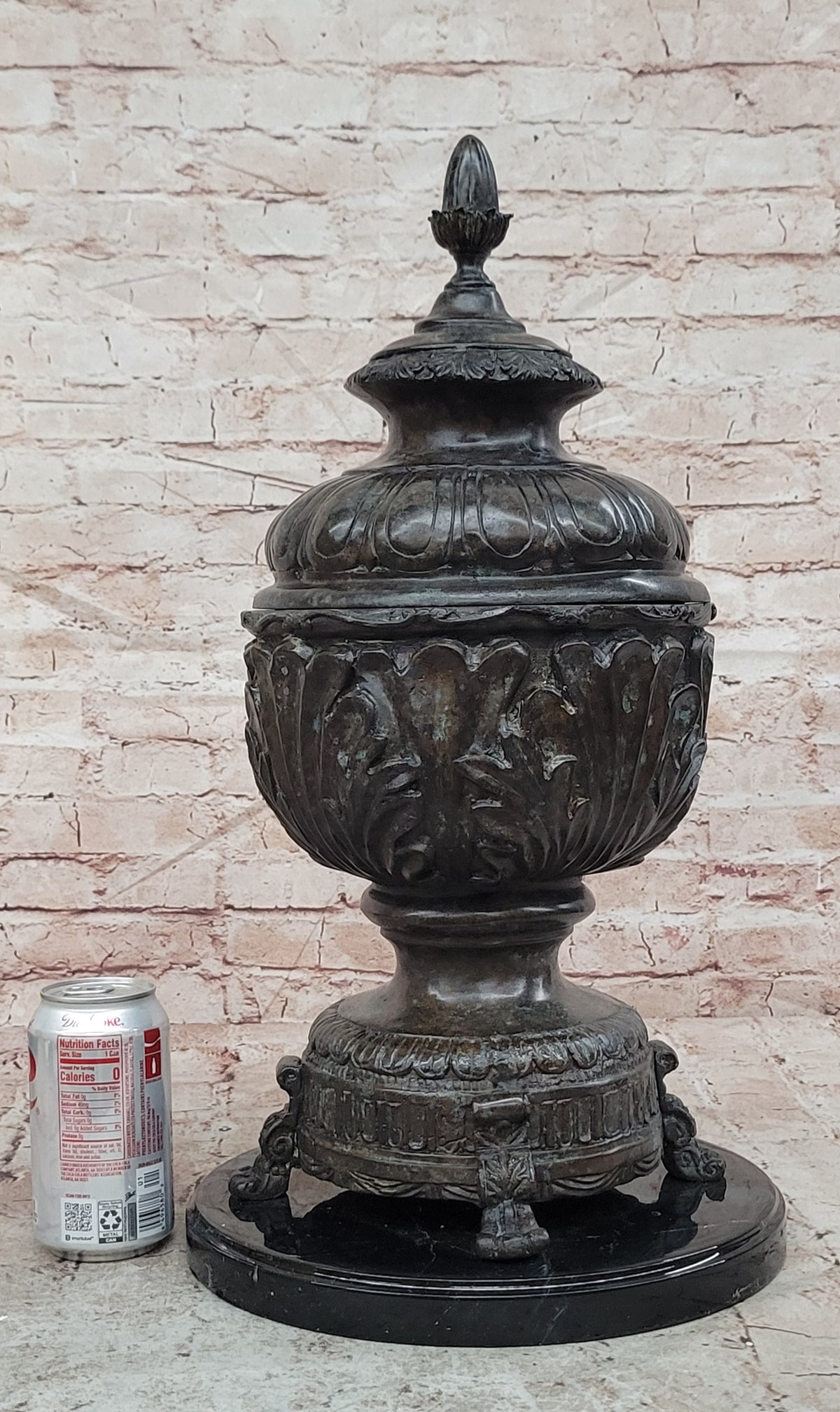 Vintage heavy solid bronze ornate Victorian figural vase pot brass Sculpture