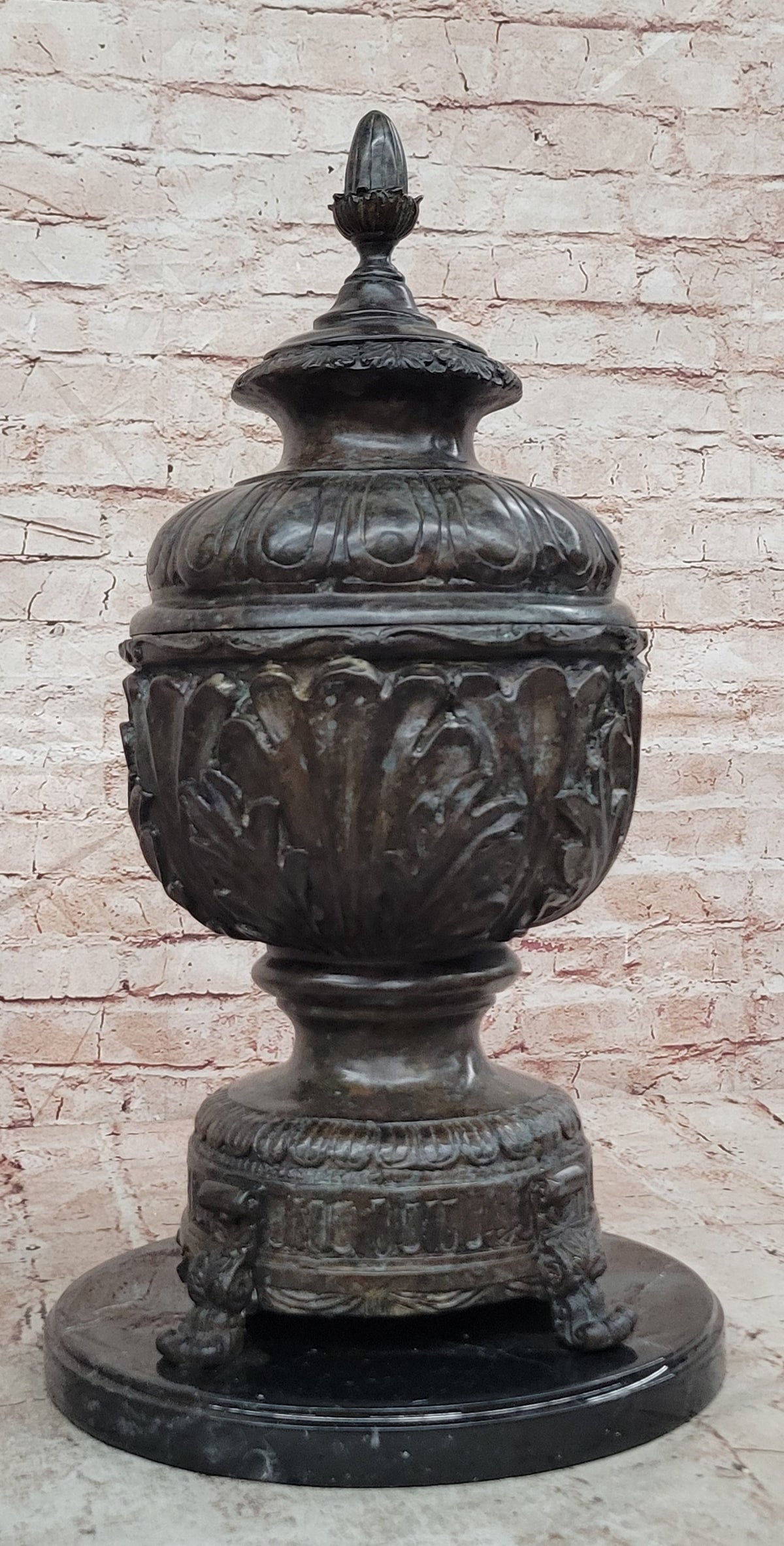 Vintage heavy solid bronze ornate Victorian figural vase pot brass Sculpture