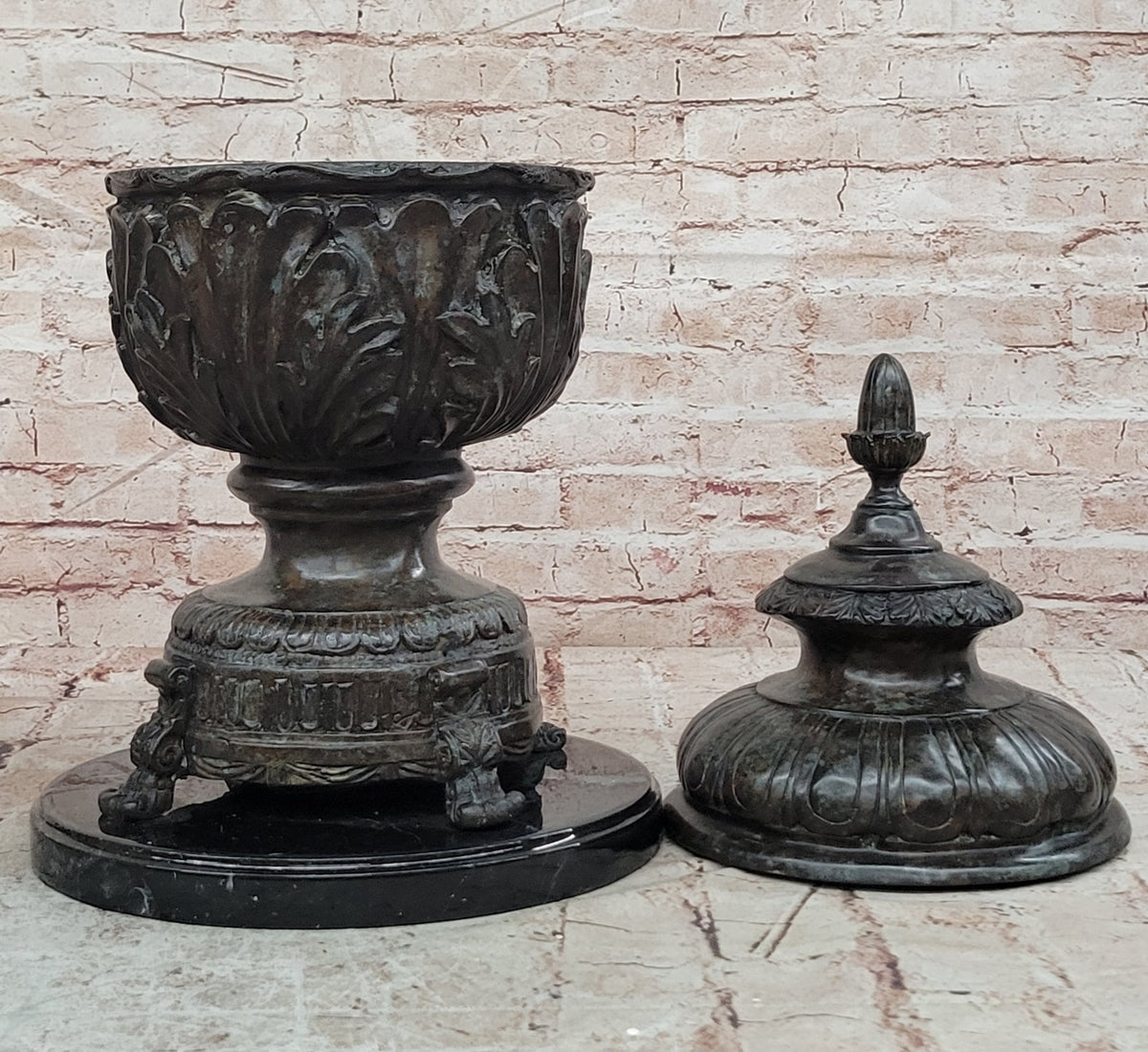 Vintage heavy solid bronze ornate Victorian figural vase pot brass Sculpture
