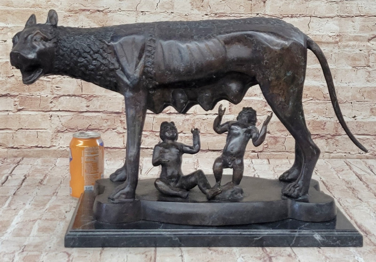 Shewolf Capitoline Bronze Sculpture On Original Marble Base Figurine Figure Sale