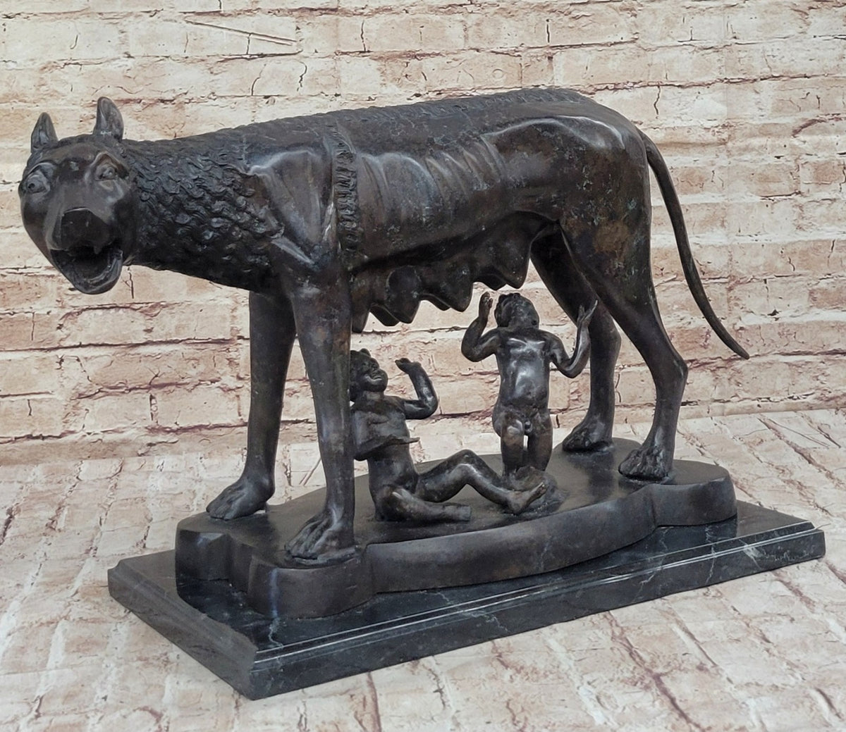 Shewolf Capitoline Bronze Sculpture On Original Marble Base Figurine Figure Sale