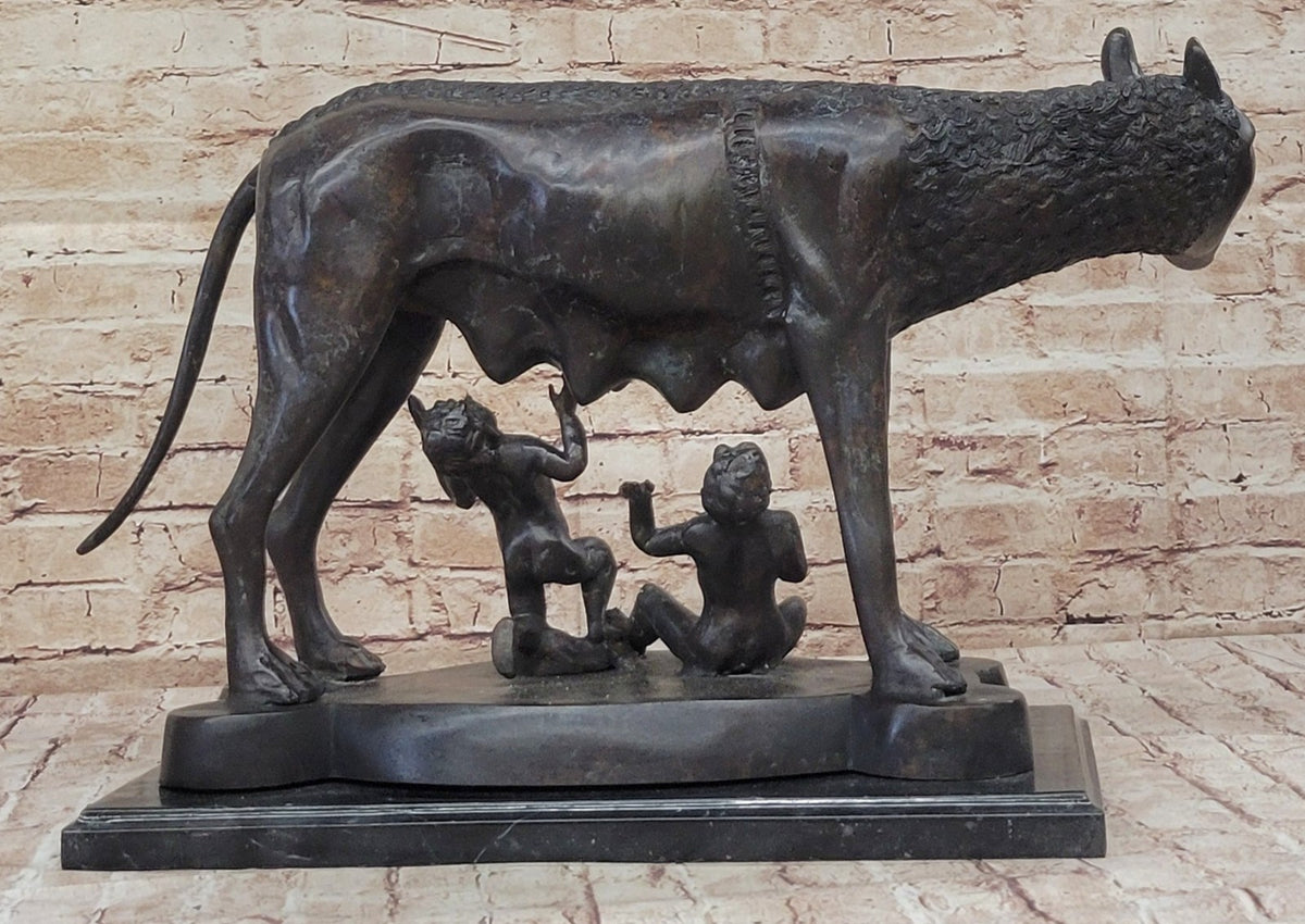 Shewolf Capitoline Bronze Sculpture On Original Marble Base Figurine Figure Sale