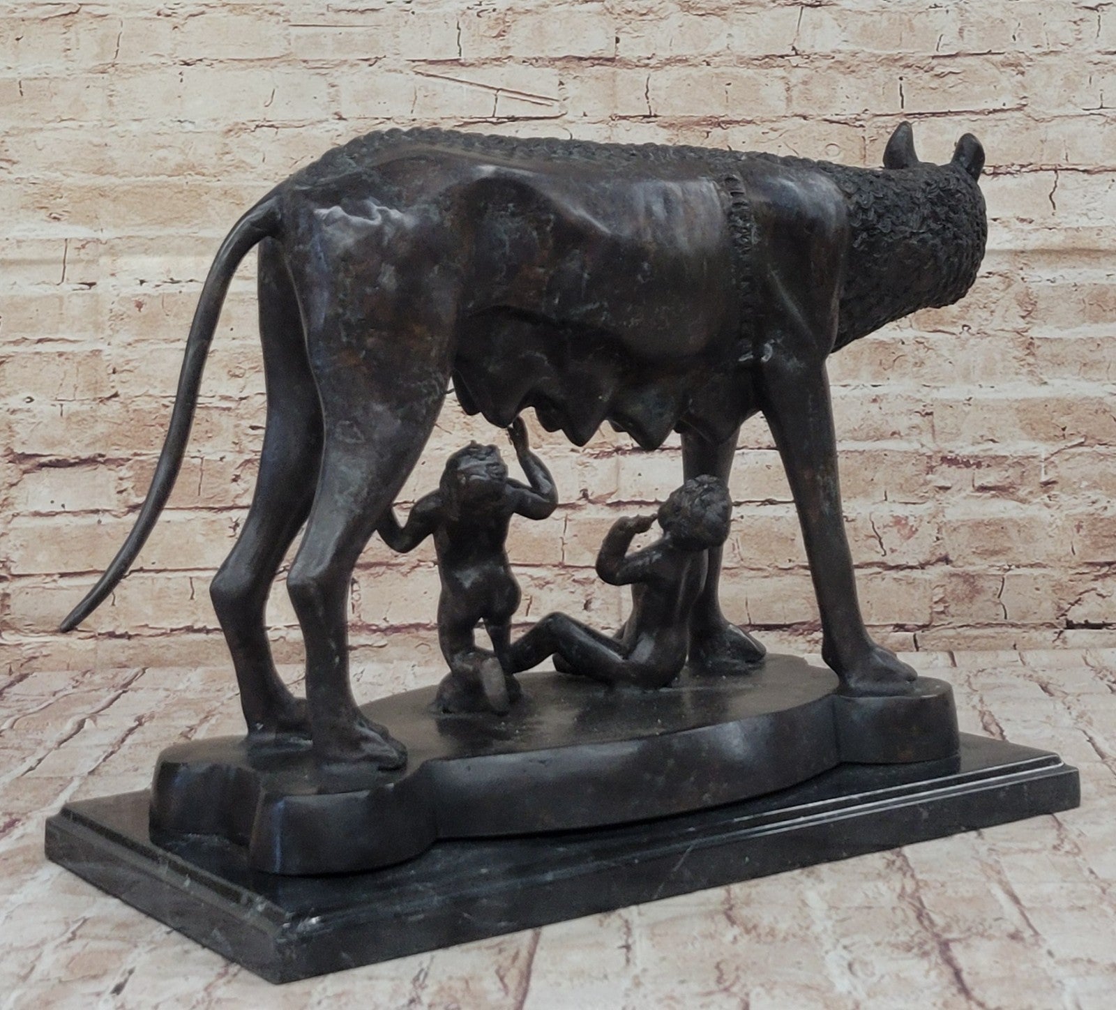 Shewolf Capitoline Bronze Sculpture On Original Marble Base Figurine Figure Sale